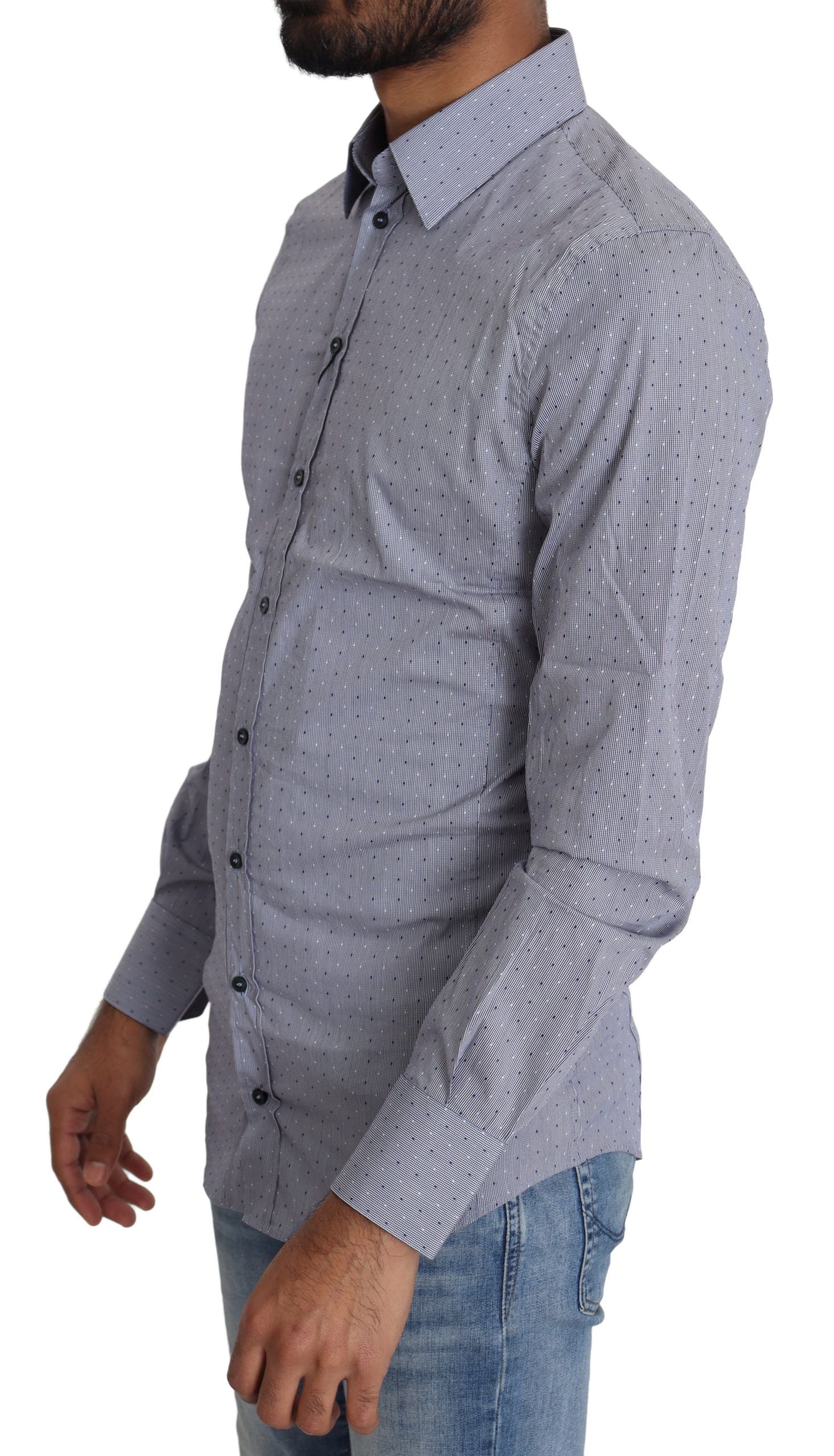 Chemise formelle Dolce & Gabbana Sicilia gris à pois, coupe semi-ajustée, en tissu élégant.