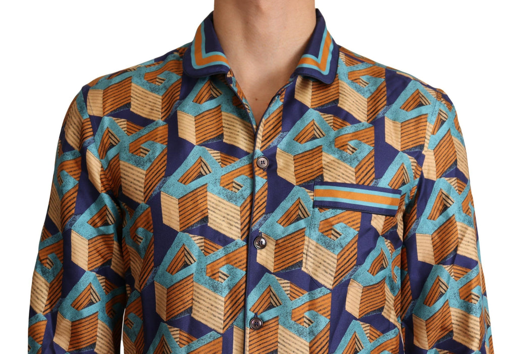 Chemise pour homme Dolce & Gabbana en soie à logo multicolore DG, classique et élégante.