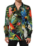 Chemise décontractée Dolce & Gabbana à imprimé perroquet multicolore, style lounge casual avec col et manches longues.
