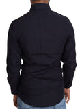 Chemise de costume en coton bleu marine Dolce & Gabbana, élégante et décontractée, avec col classique et boutons visibles.