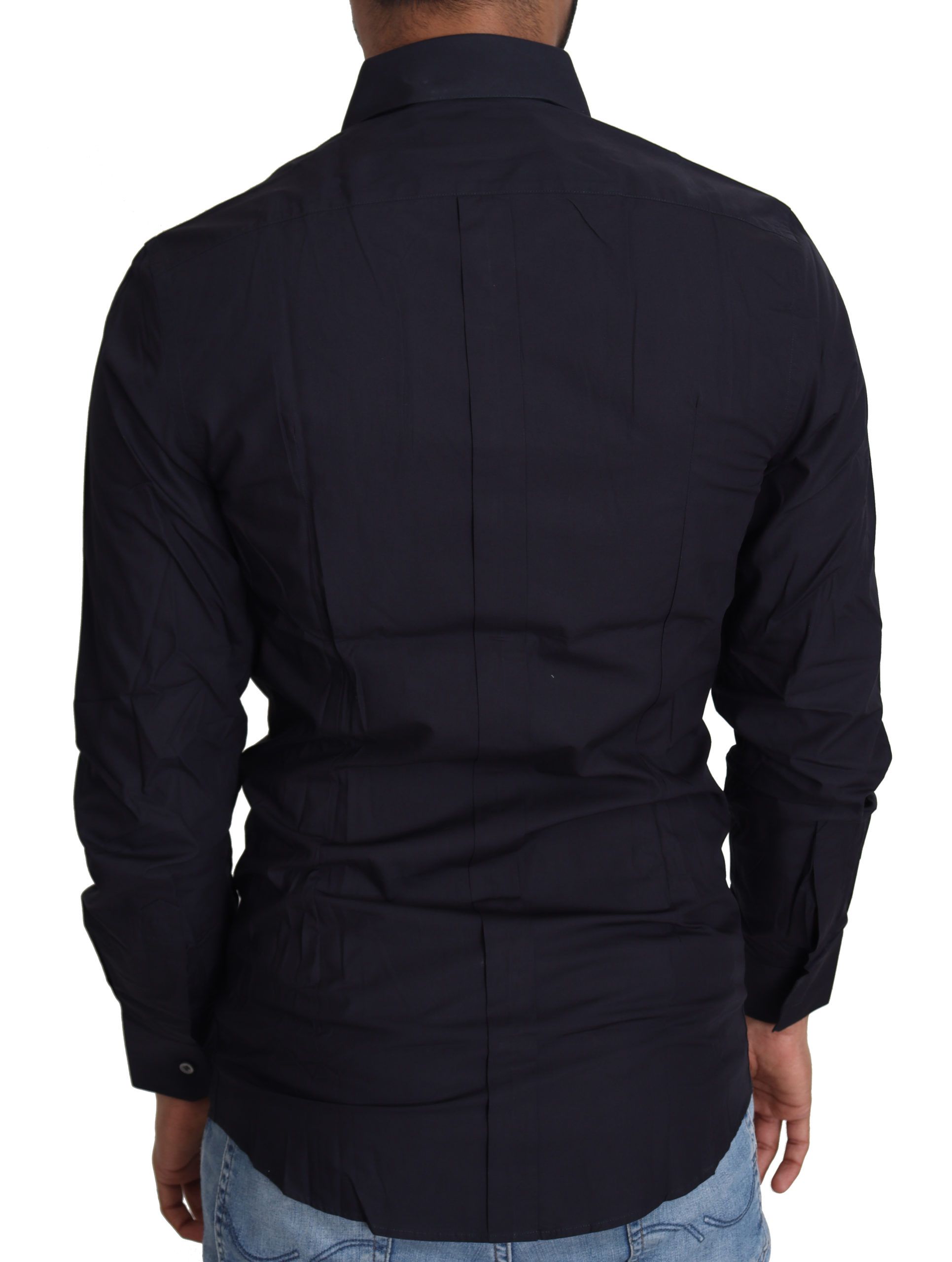 Chemise de costume en coton bleu marine Dolce & Gabbana, élégante et décontractée, avec col classique et boutons visibles.