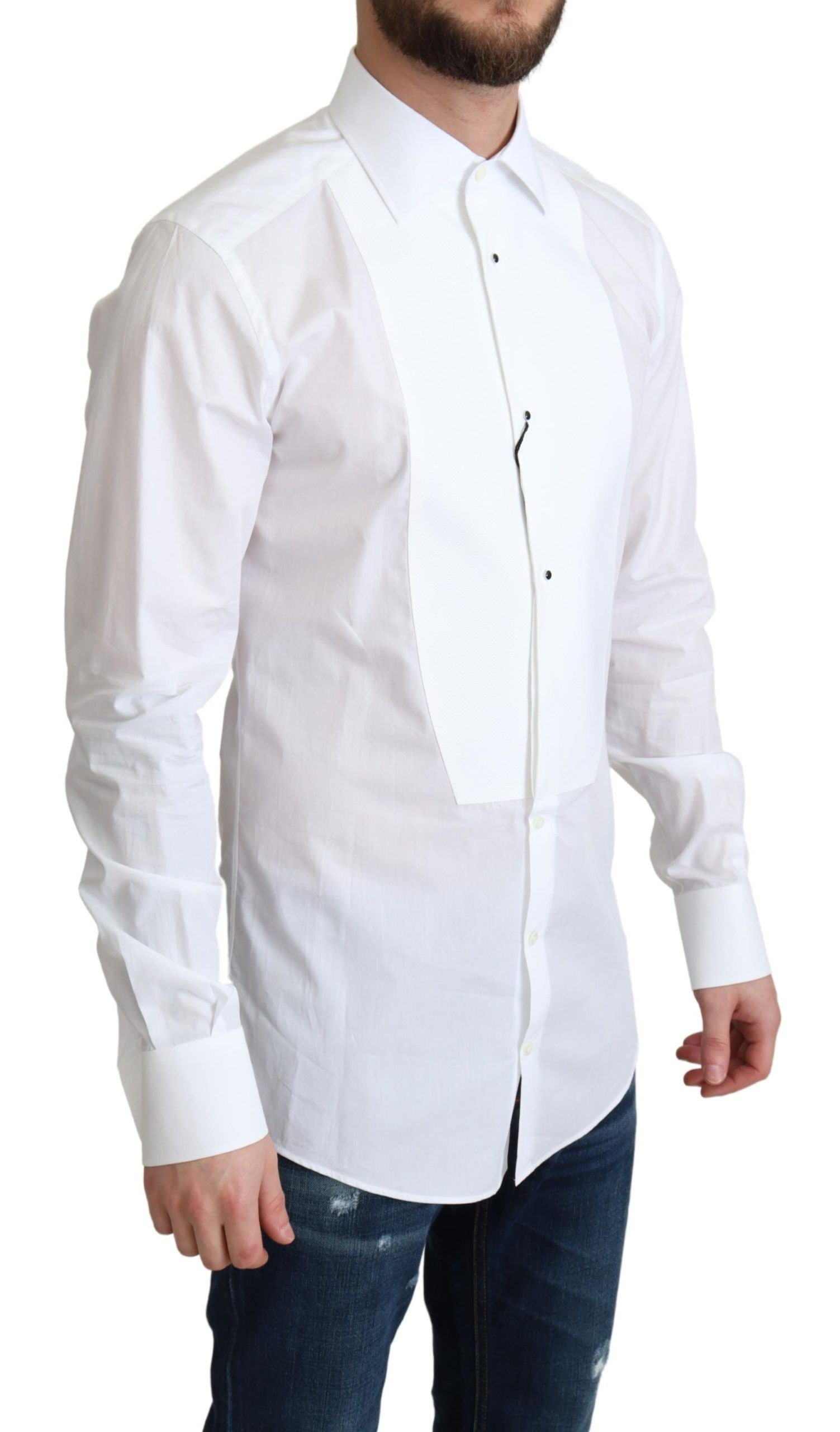 Chemise formelle blanche pour homme en coton popeline de Dolce & Gabbana, col classique et finition élégante.