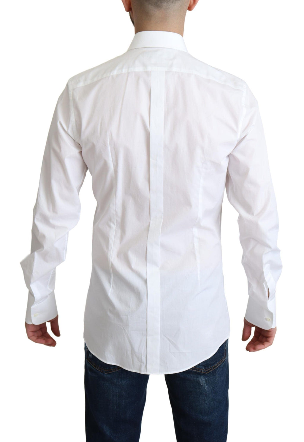 Chemise formelle blanche en coton popeline Dolce & Gabbana pour homme, col classique et design élégant.