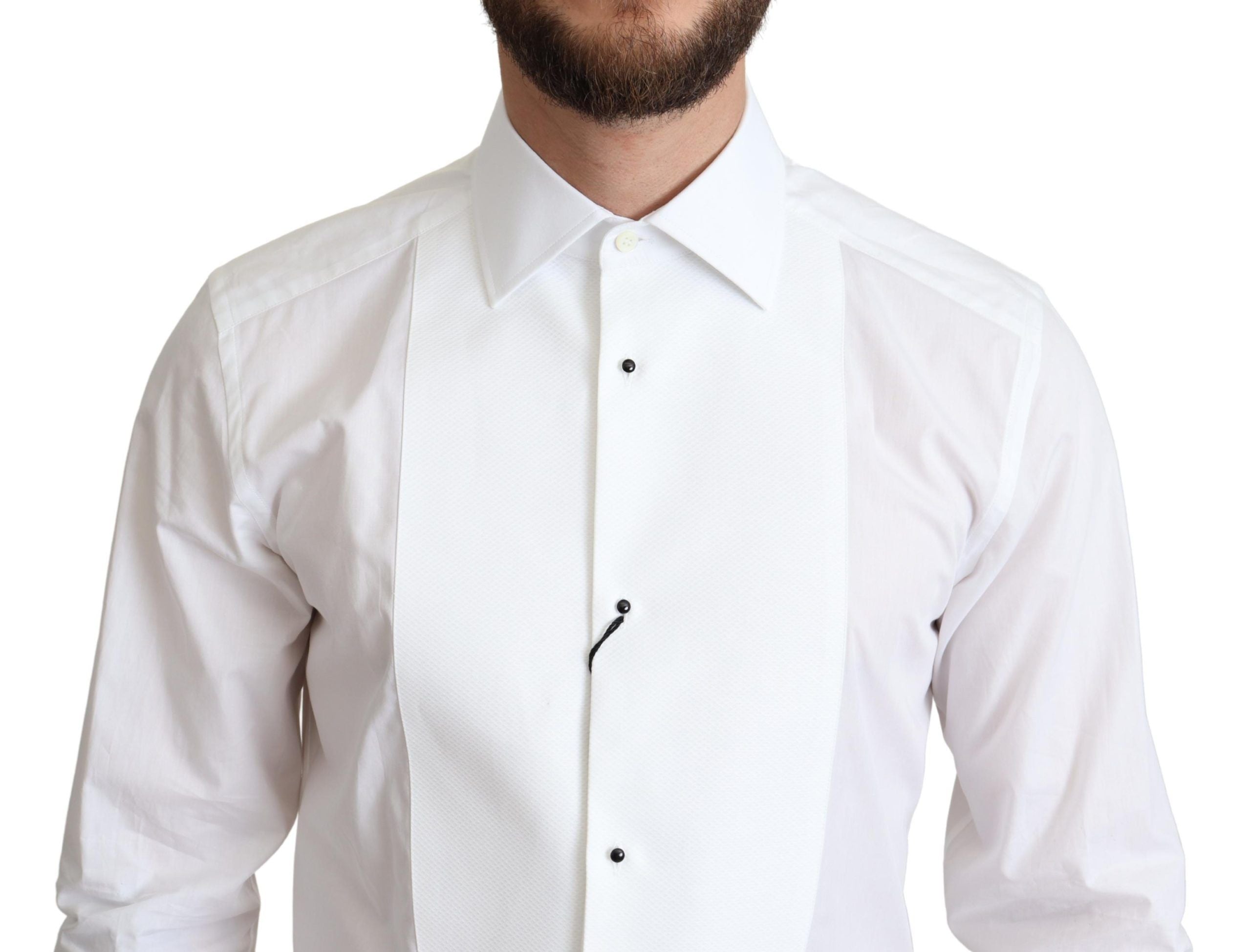 Chemise formelle blanche pour homme en coton popeline de Dolce & Gabbana, avec col classique.