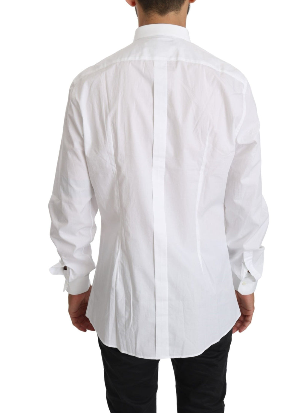 Chemise blanche en coton à manches longues de Dolce & Gabbana, élégante et sophistiquée, visible en détail dans l'image.