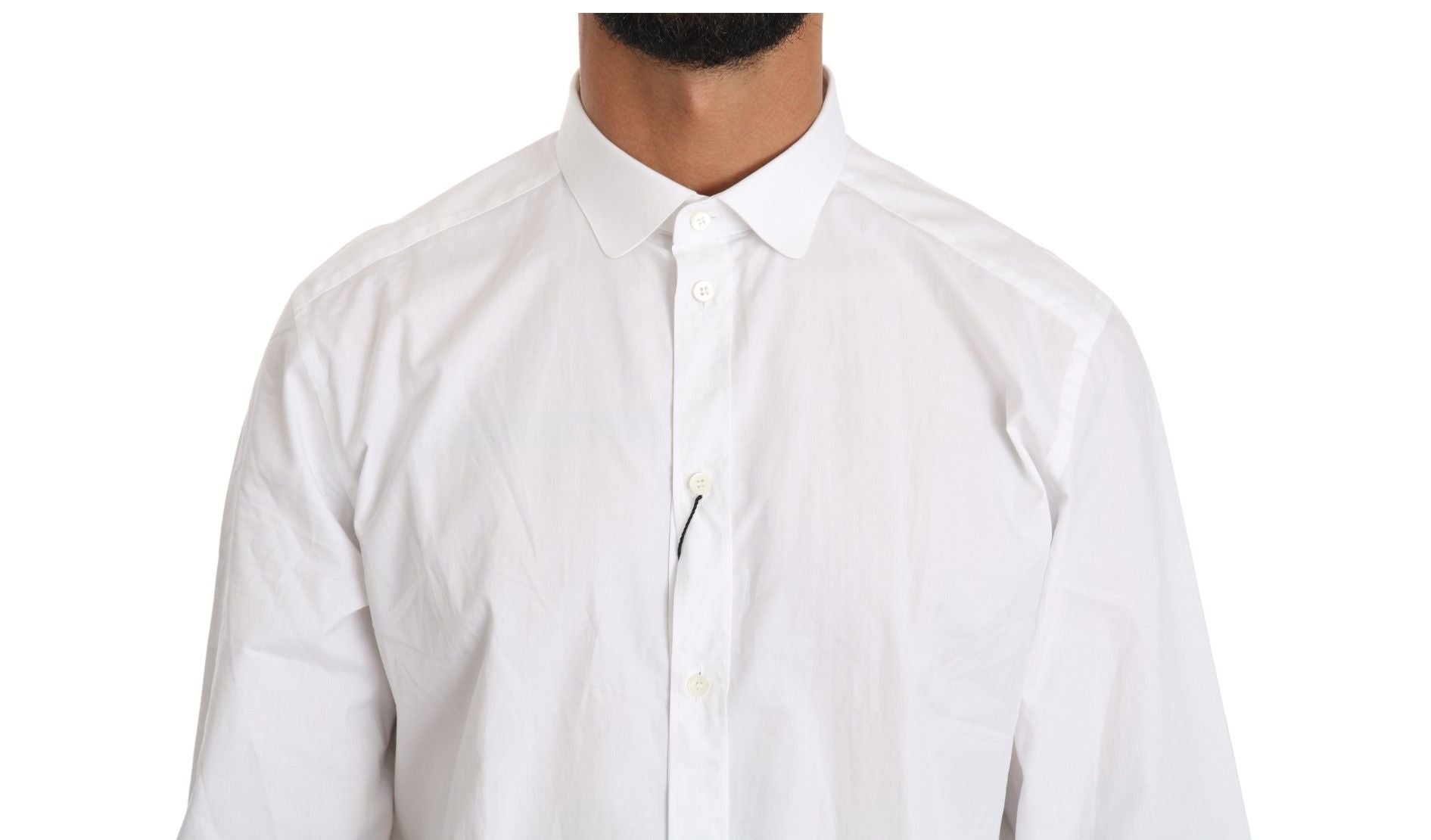 Chemise blanche en coton à manches longues de Dolce & Gabbana, vue de face avec col classique et détails élégants.