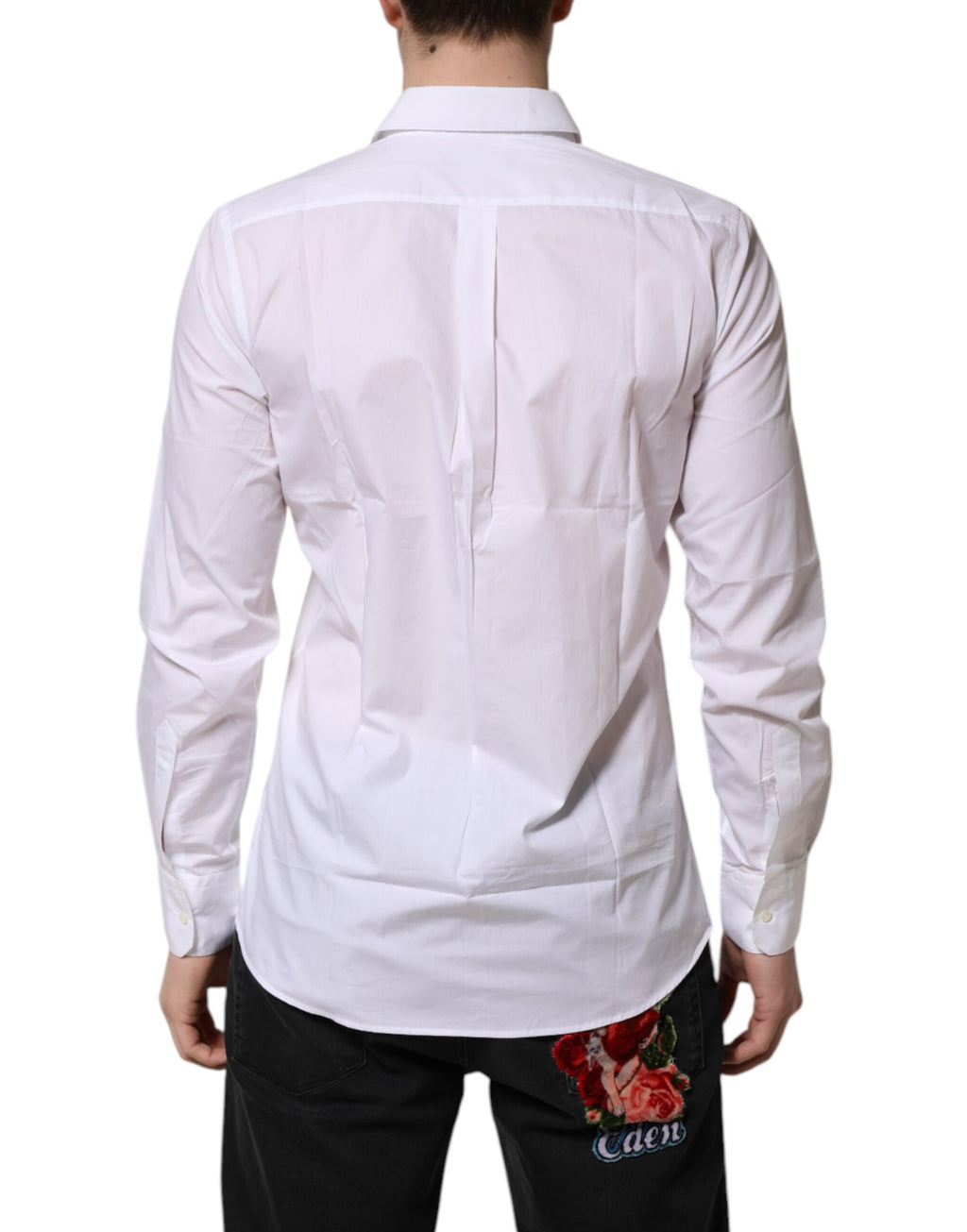 Chemise blanche en coton à manches longues de Dolce & Gabbana, vêtement formel élégant avec détail de couture sophistiqué.