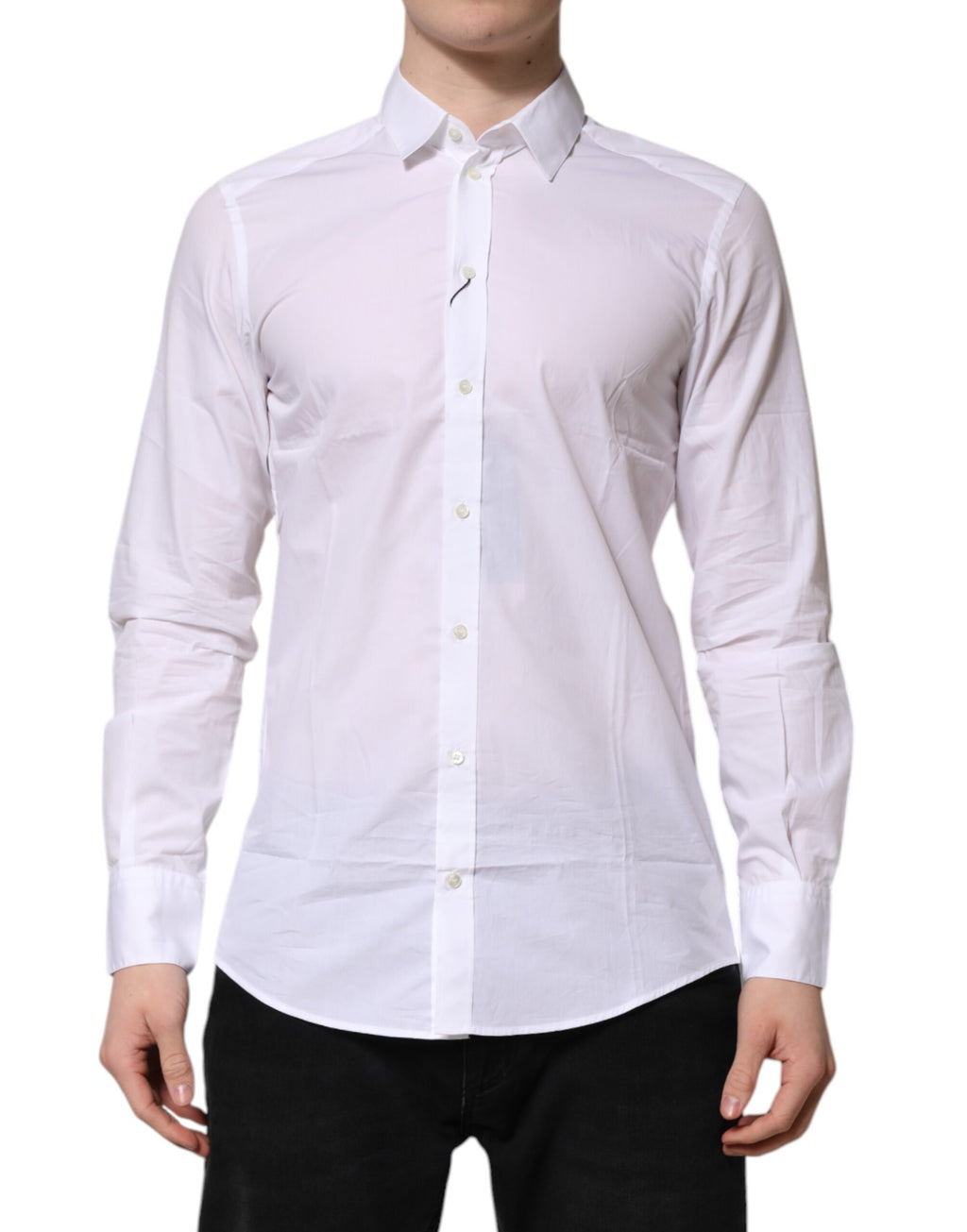 Chemise formelle Dolce & Gabbana en coton blanc à manches longues, élégante et sophistiquée.