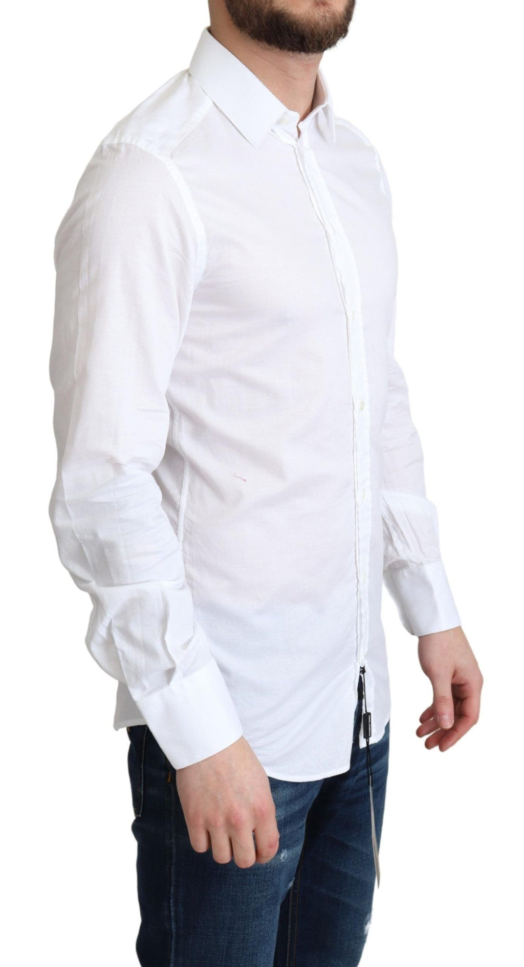 Chemise blanche en coton à manches longues de marque Dolce & Gabbana, style formel et élégant.