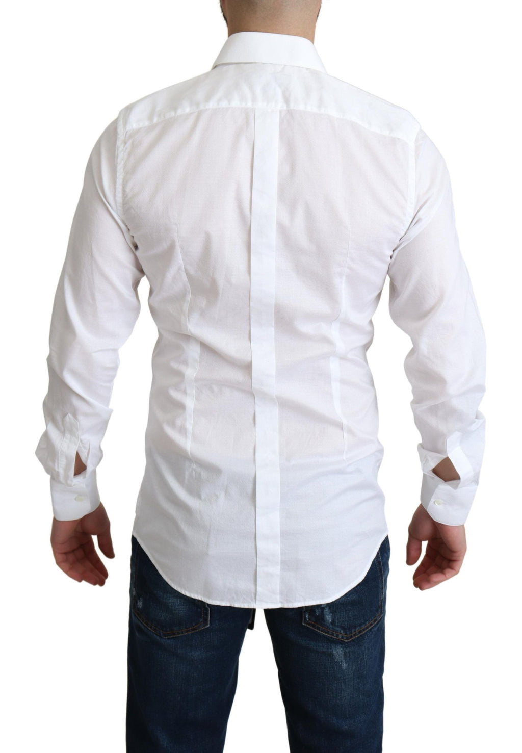 Chemise formelle blanche en coton Dolce & Gabbana à manches longues, élégante et sophistiquée, visible sur l'image.