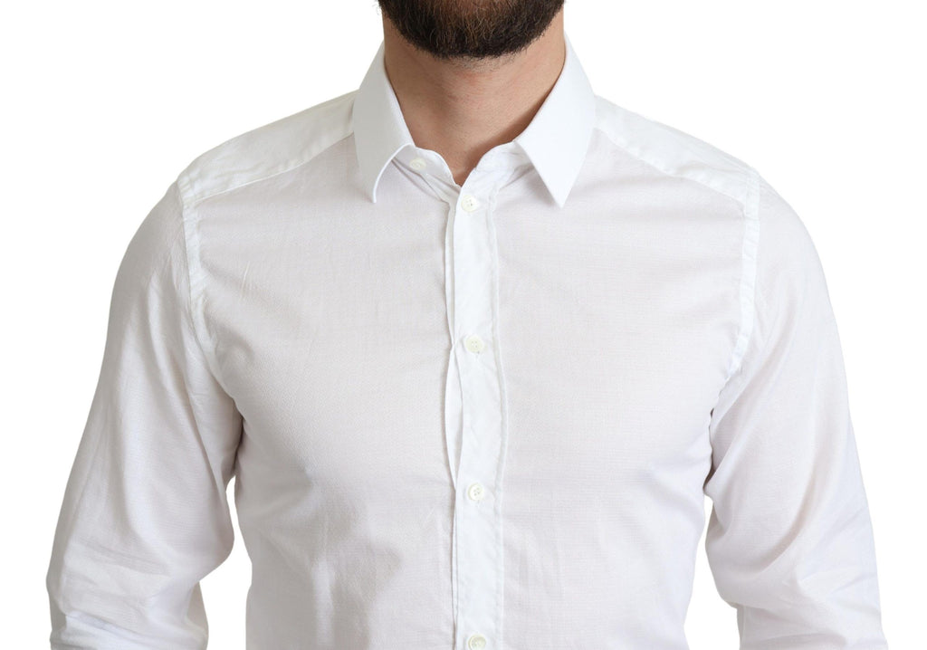 Chemise formelle blanche en coton Dolce & Gabbana à manches longues, élégante et sophistiquée.