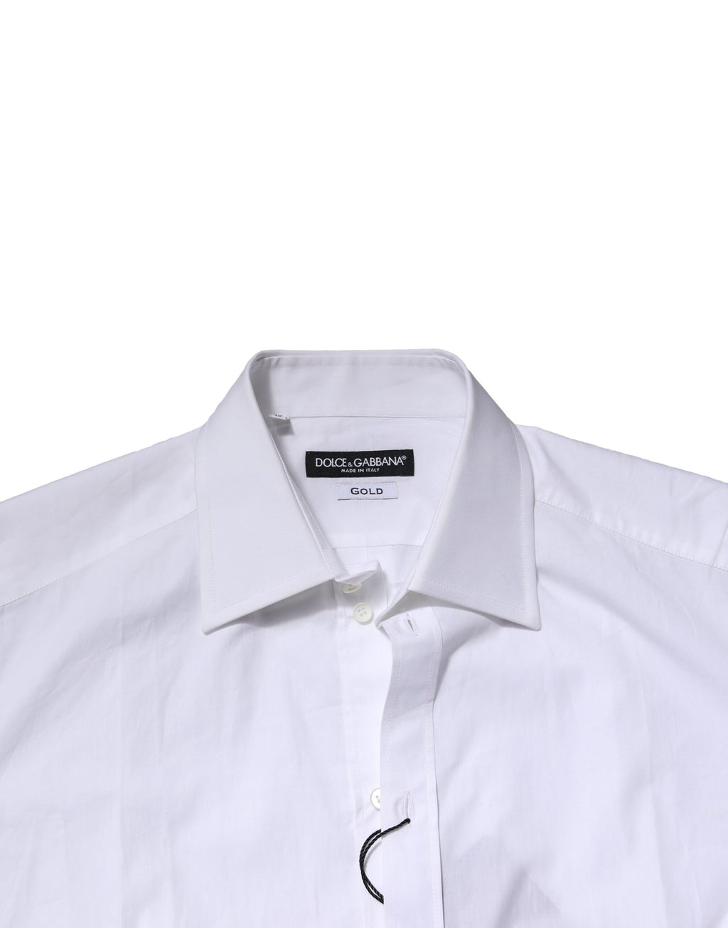 Chemise formelle blanche en coton à manches longues Dolce & Gabbana avec détails dorés.