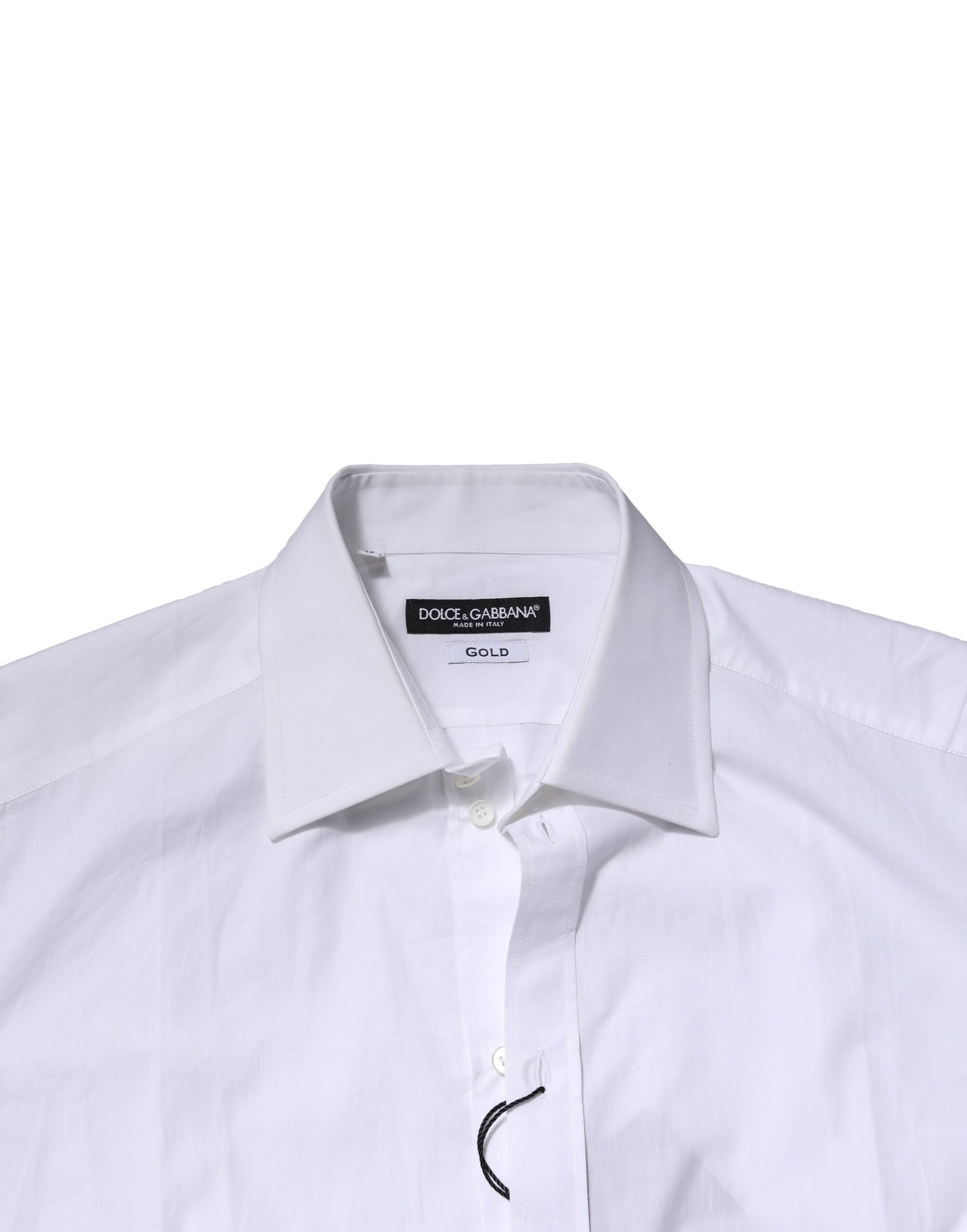 Chemise formelle blanche en coton à manches longues Dolce & Gabbana avec détails dorés.