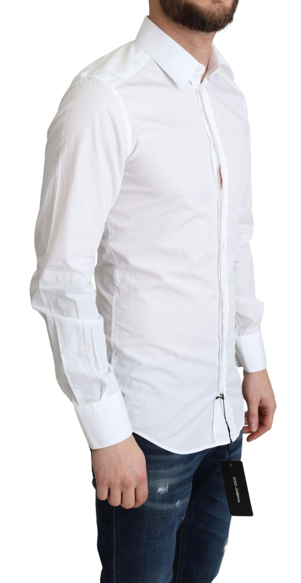Chemise homme Dolce & Gabbana en coton blanc à manches longues pour tenue formelle.