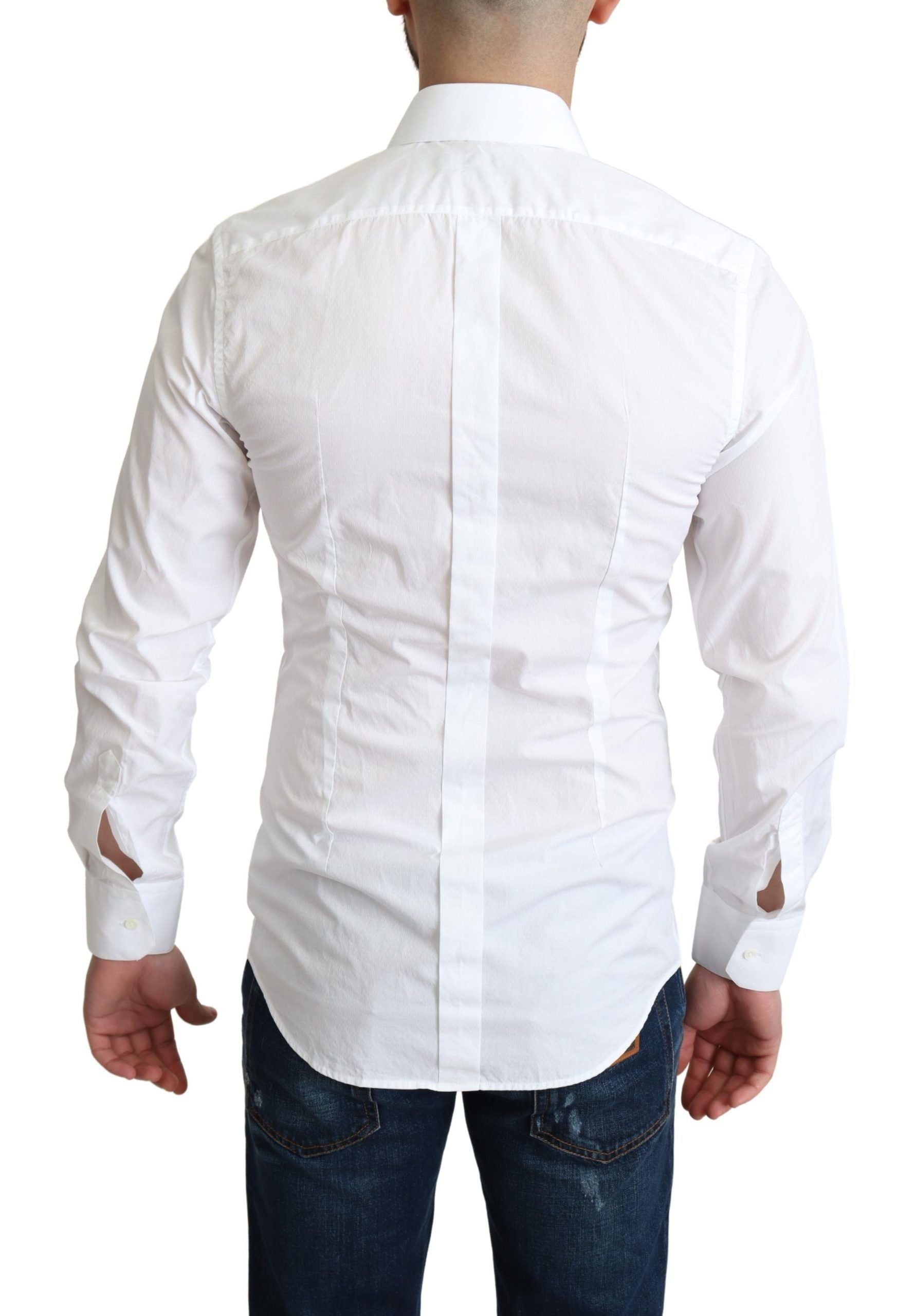 Chemise homme blanche en coton Dolce & Gabbana à manches longues, style formel et élégant.