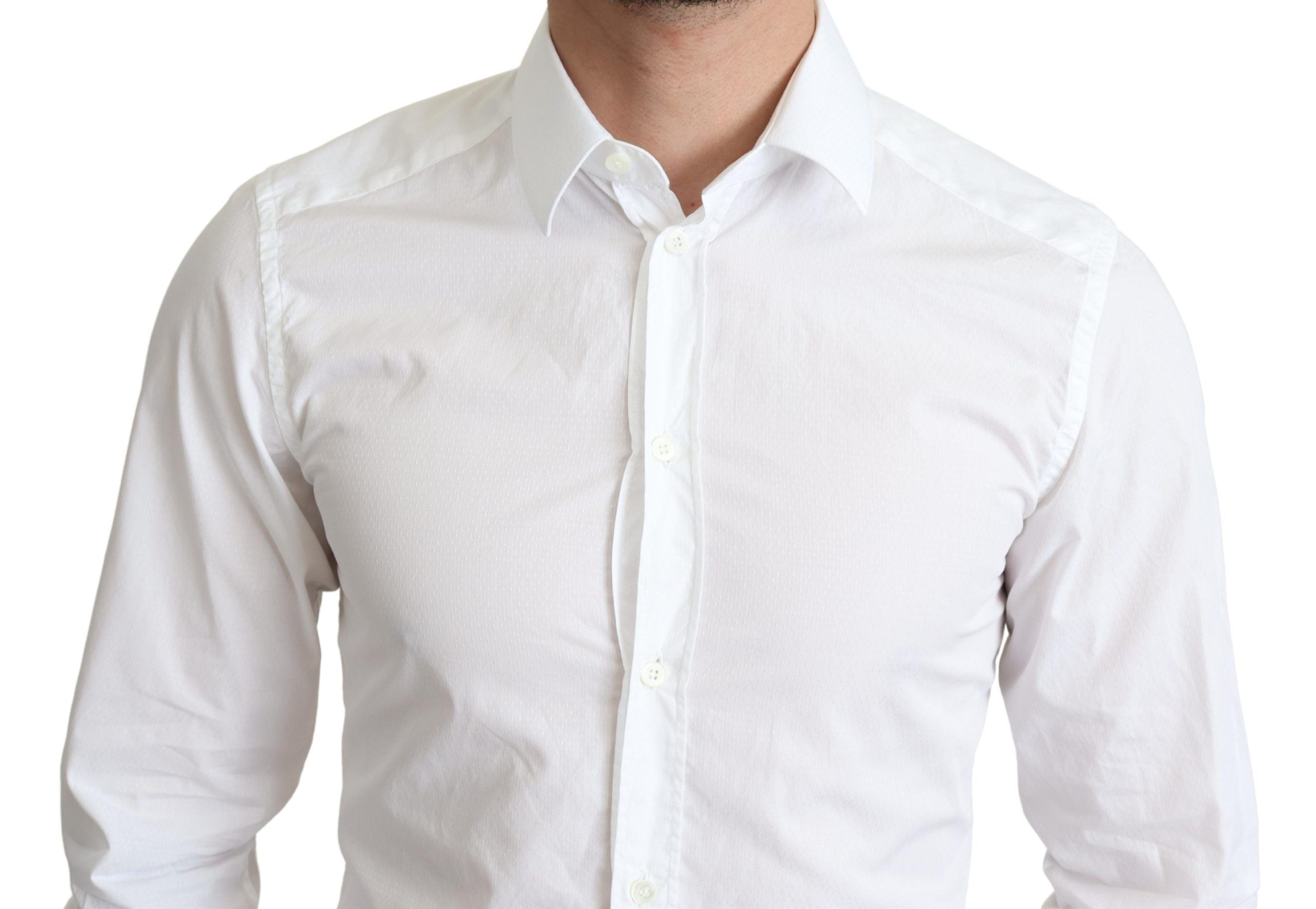 Chemise formelle blanche en coton pour homme de Dolce & Gabbana, manches longues, style élégant et classique.