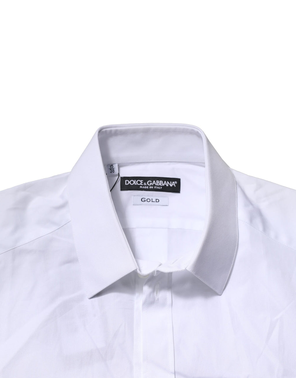 Chemise blanche en coton à manches courtes Dolce & Gabbana, style décontracté avec détails dorés visibles.