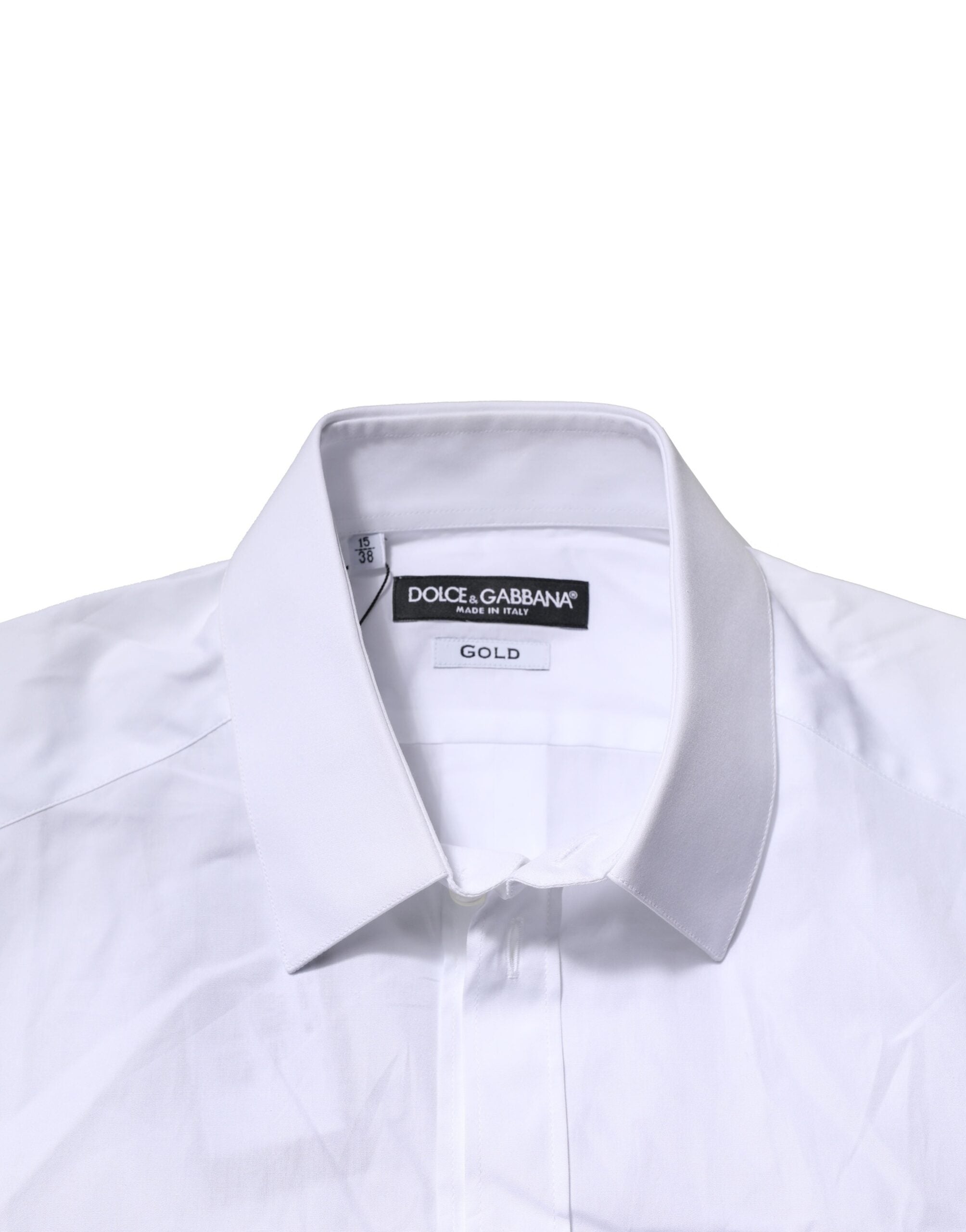 Chemise blanche en coton à manches courtes Dolce & Gabbana, style décontracté avec détails dorés visibles.