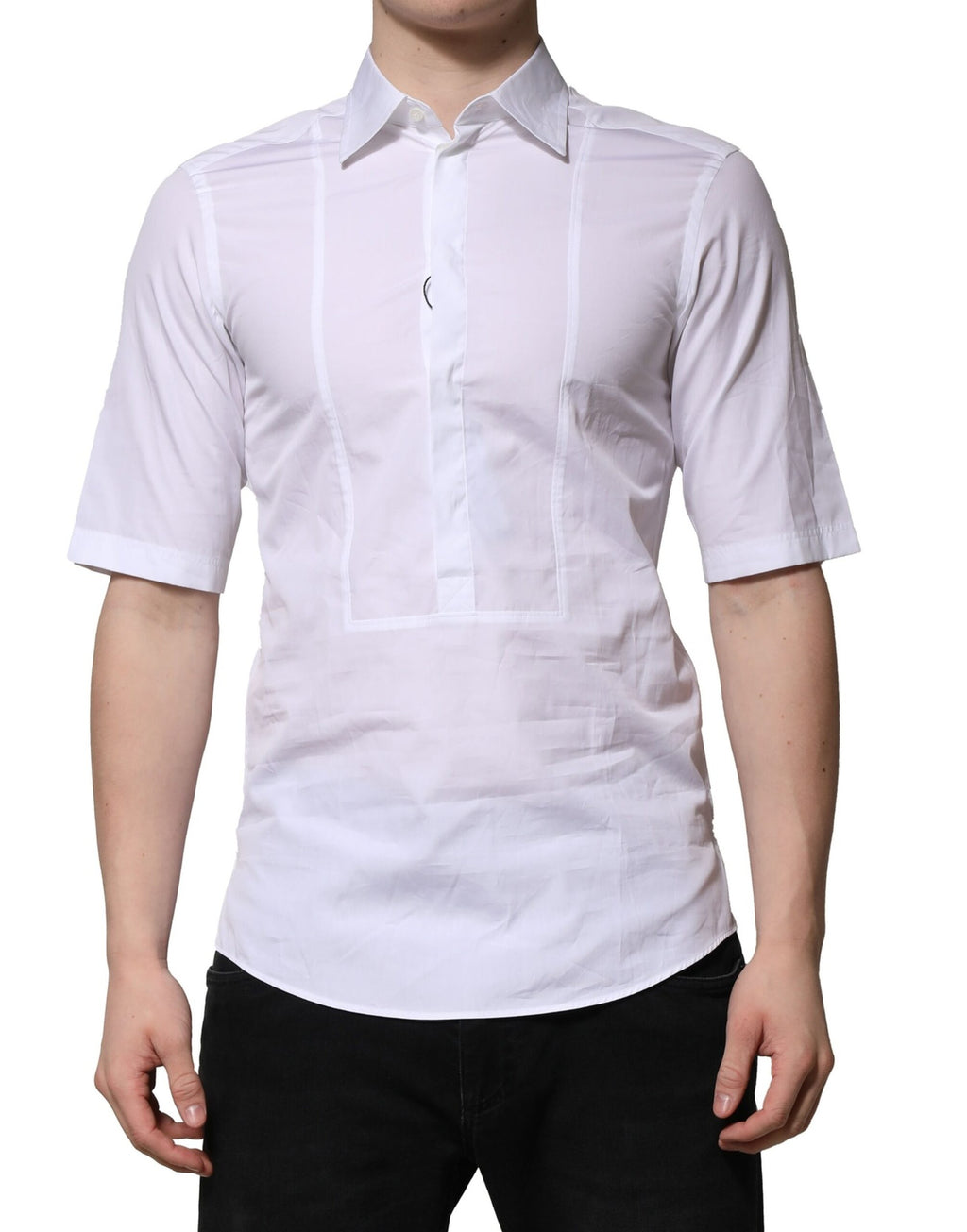 Chemise blanche en coton à manches courtes Dolce & Gabbana pour homme, élégante et adaptée aux tenues formelles.
