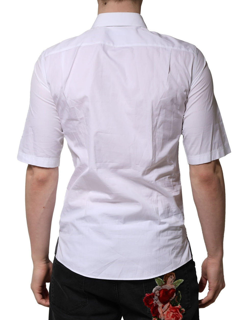 Chemise formelle blanche en coton pour homme de Dolce & Gabbana, manches courtes, élégant style classique.