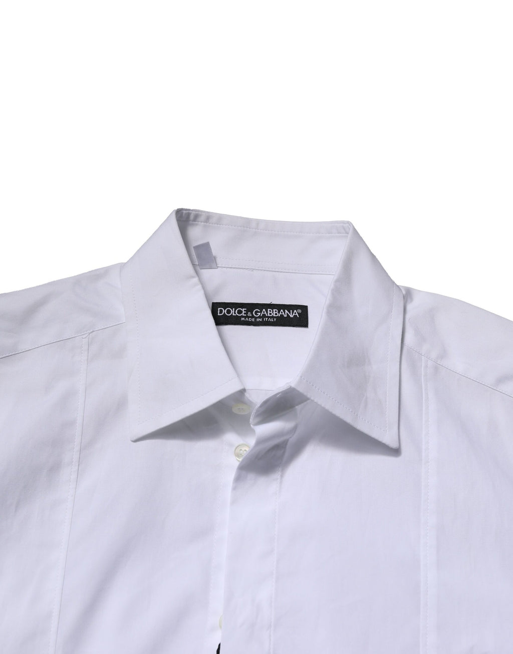 Chemise homme Dolce & Gabbana en coton blanc à manches courtes, style formel élégant, vue de face.