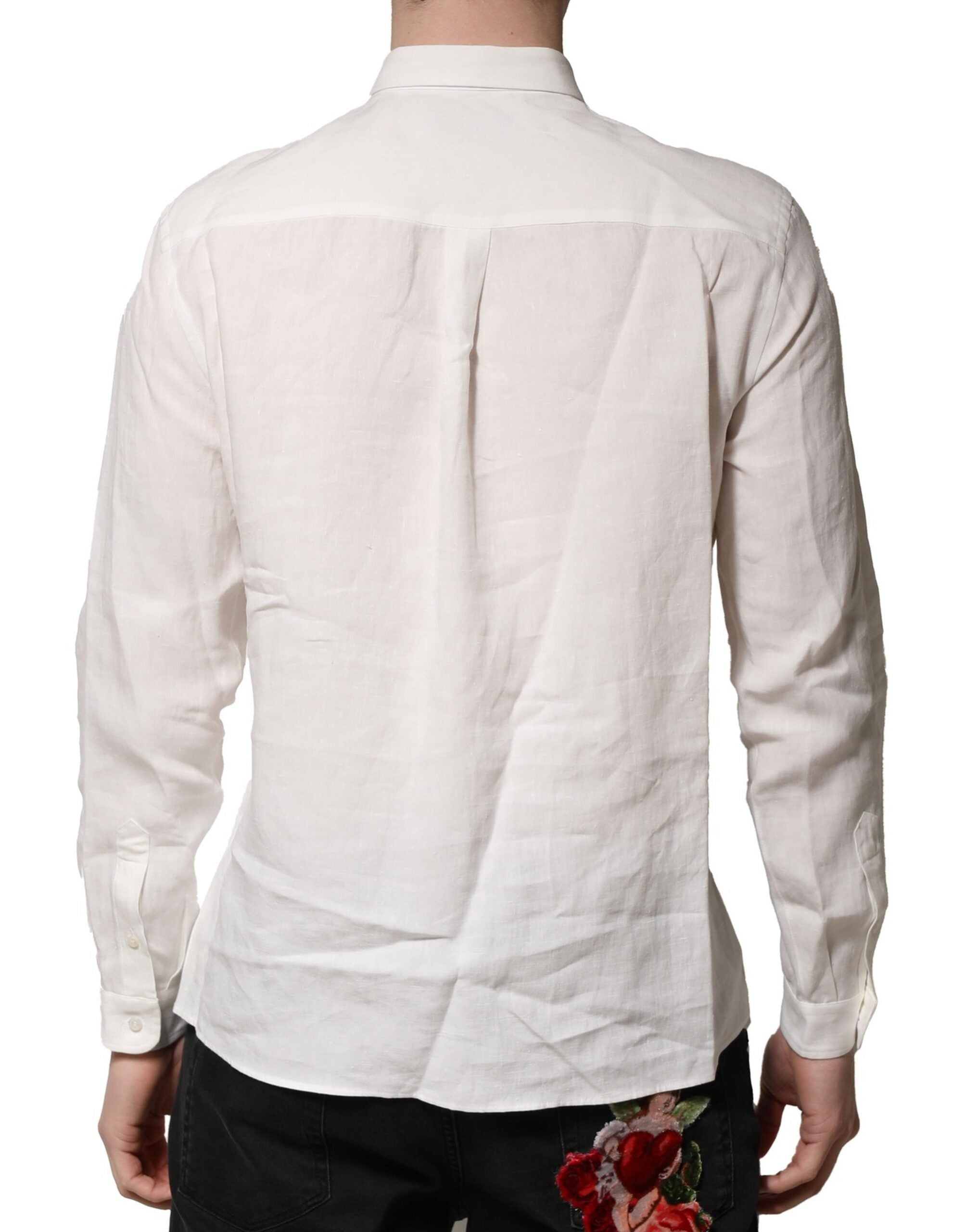 Chemise formelle blanche Dolce & Gabbana DG Crown avec embellissements, vue de face, élégante et sophistiquée.