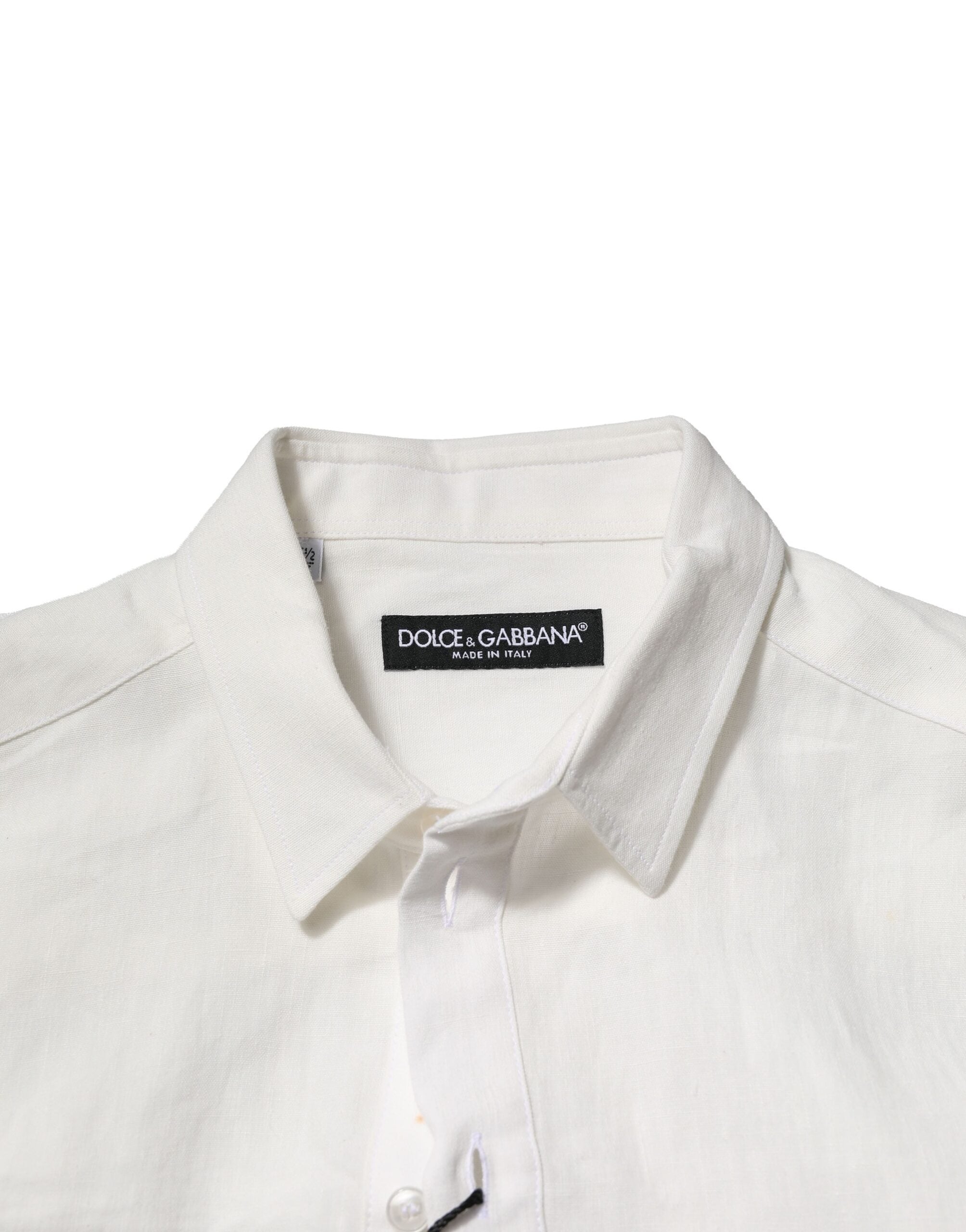 Chemise formelle blanche Dolce & Gabbana DG Crown avec embellissements, élégante et sophistiquée, vue de face.