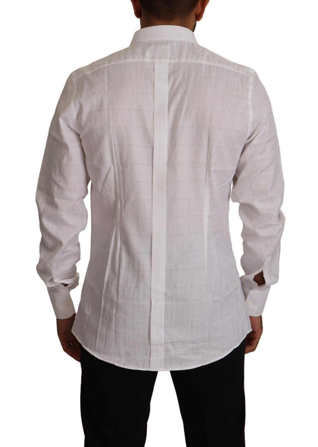 Chemise formelle blanche Dolce & Gabbana en coton à coupe slim, avec détails dorés pour une allure élégante et sophistiquée.