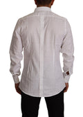 Chemise formelle blanche Dolce & Gabbana en coton à coupe slim, avec détails dorés pour une allure élégante et sophistiquée.