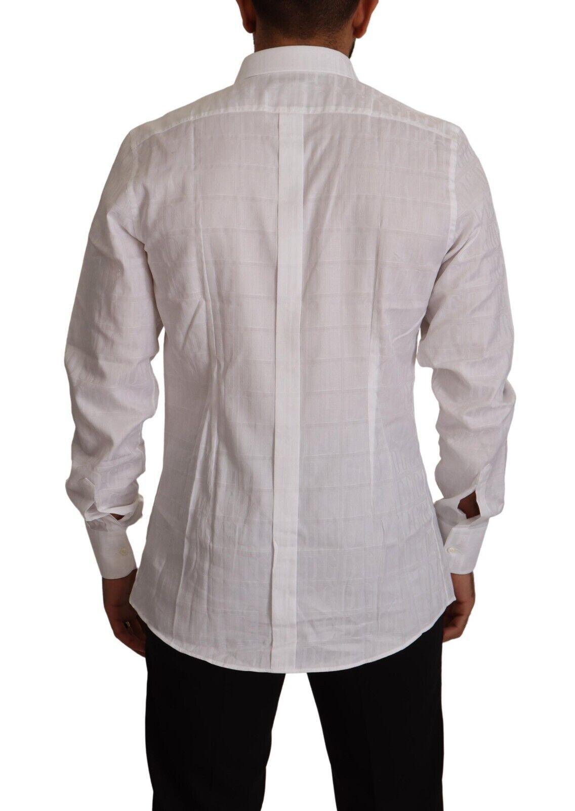 Chemise formelle blanche Dolce & Gabbana en coton à coupe slim, avec détails dorés pour une allure élégante et sophistiquée.