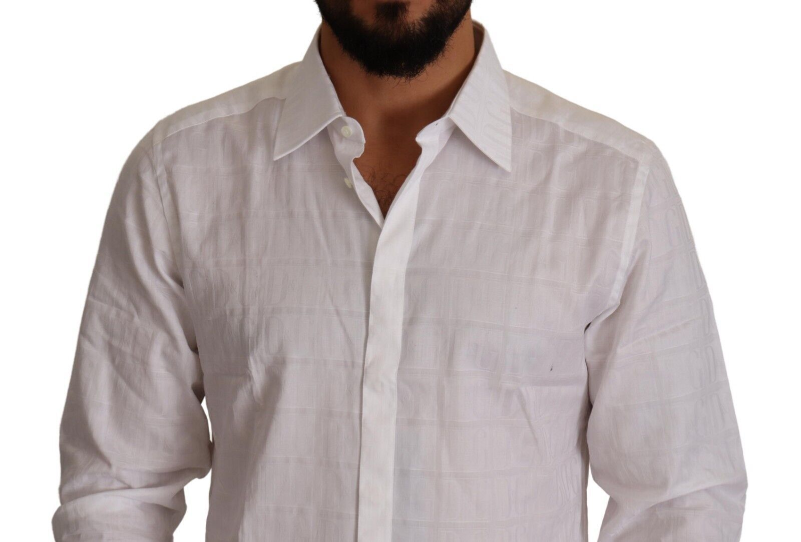 Chemise formelle blanche en coton Dolce & Gabbana avec coupe slim et détails dorés, vue de face.