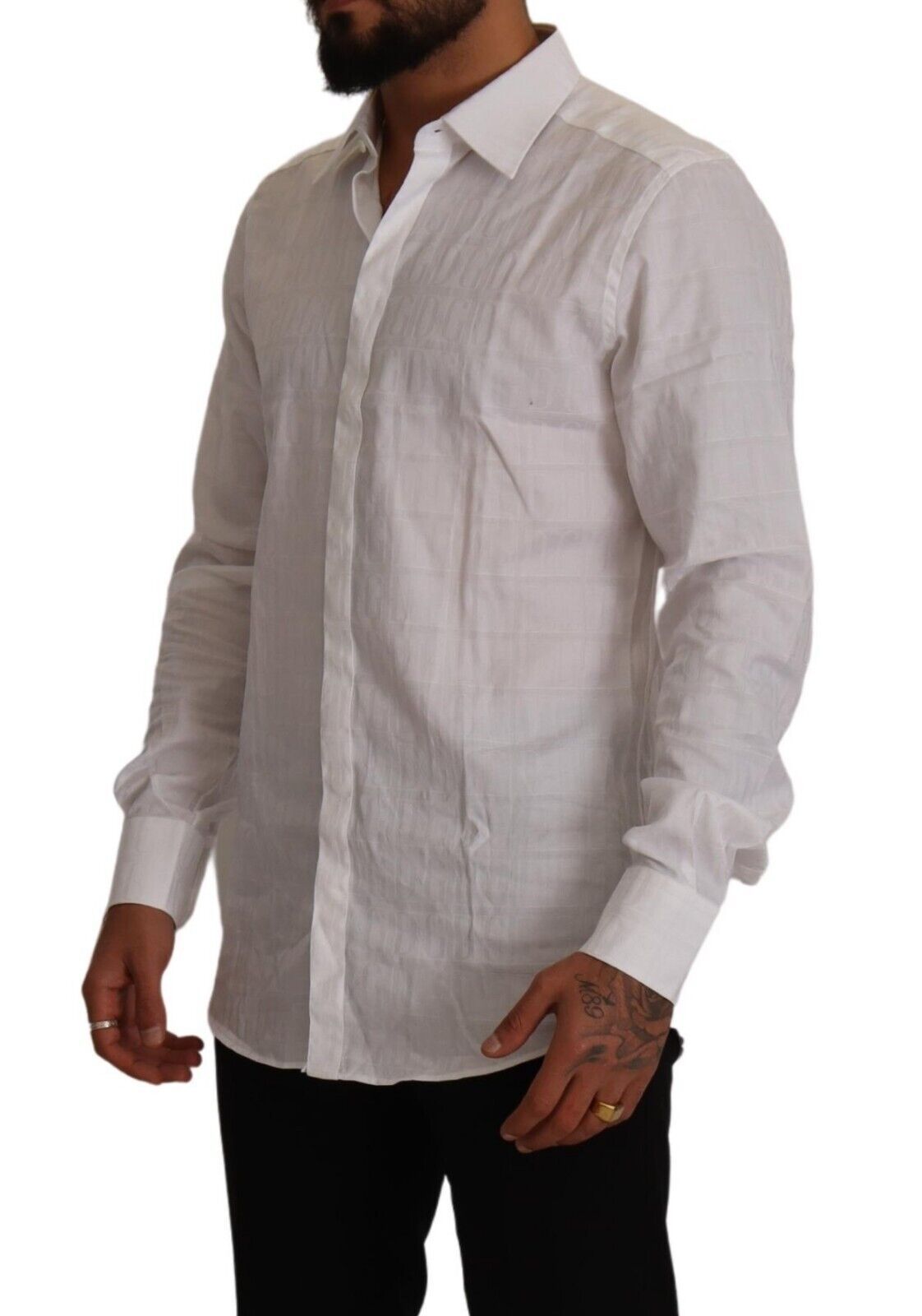 Chemise habillée blanche en coton Dolce & Gabbana avec coupe slim, ornement doré pour homme.
