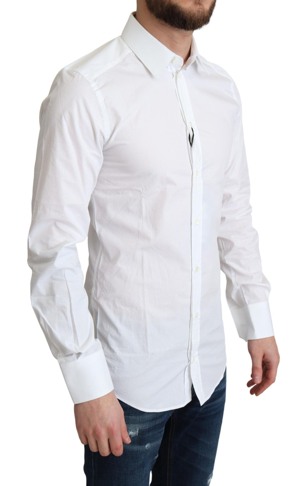 Chemise blanche en coton pour homme de la marque Dolce & Gabbana, vêtement formel élégant avec col et boutons classiques.