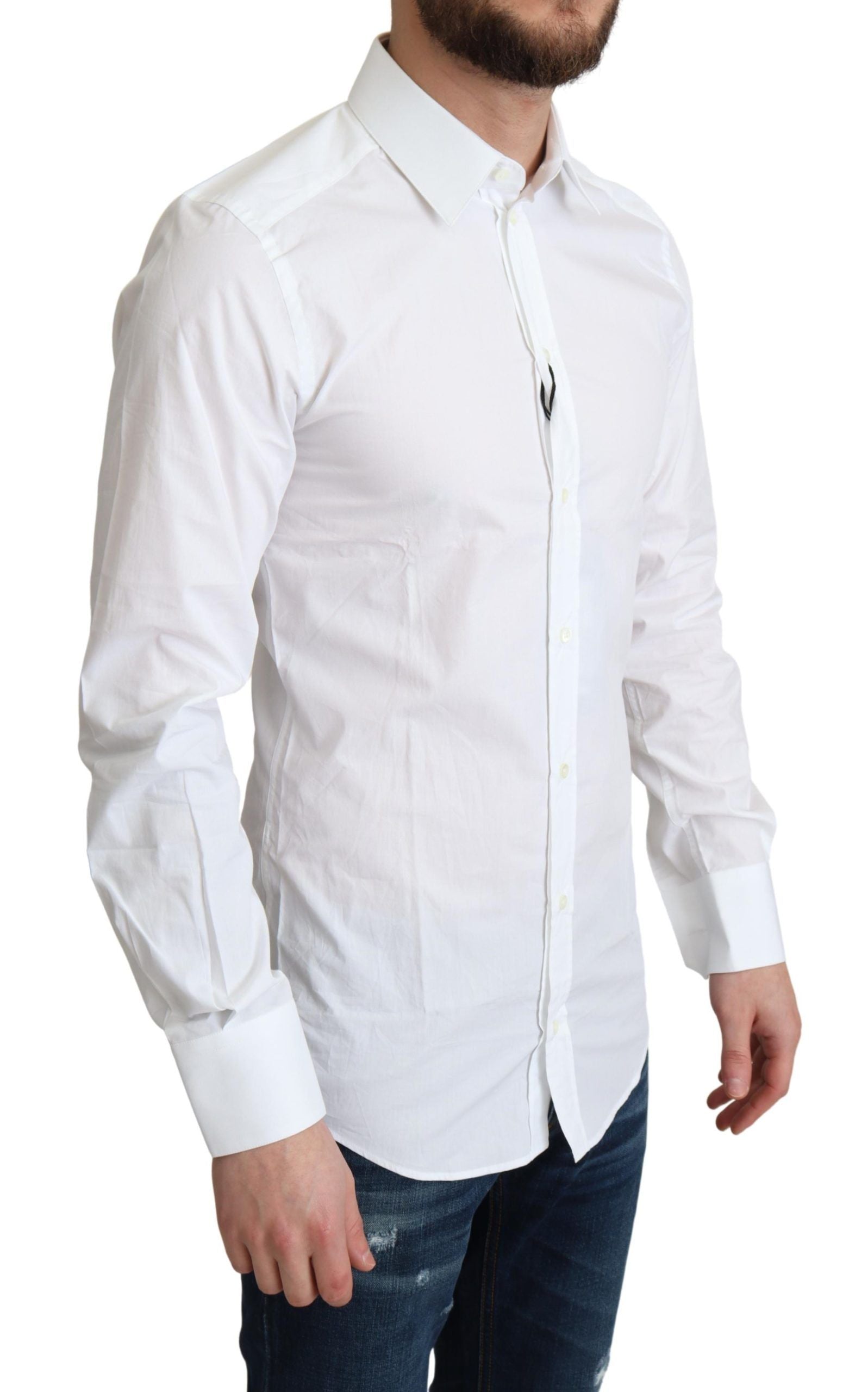 Chemise blanche en coton pour homme de la marque Dolce & Gabbana, vêtement formel élégant avec col et boutons classiques.