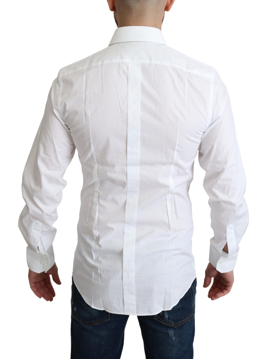 Chemise formelle blanche en coton pur pour homme de Dolce & Gabbana, détail élégant et tissu de haute qualité.