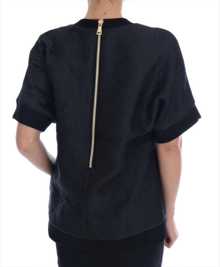Pull en laine Dolce & Gabbana noir avec broderie en brocart et détails en cristal, élégant pull de cocktail sophistiqué