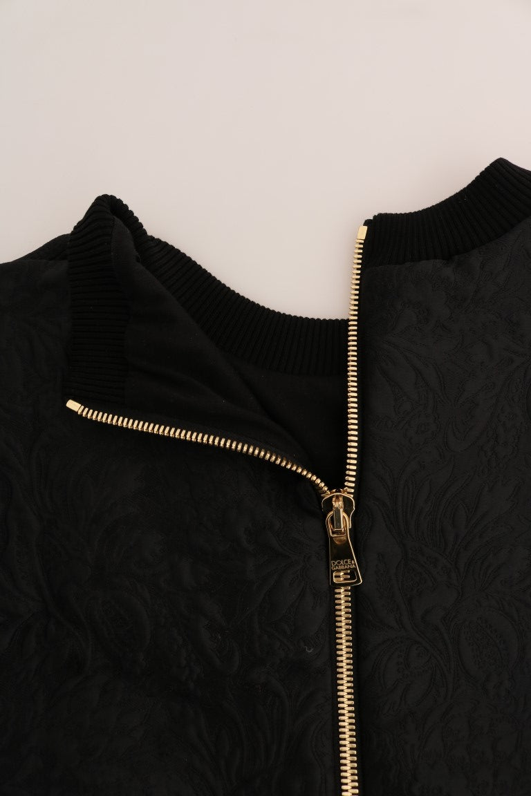 Pull Dolce & Gabbana en brocart noir avec cristaux, veste cocktail élégante et sophistiquée.