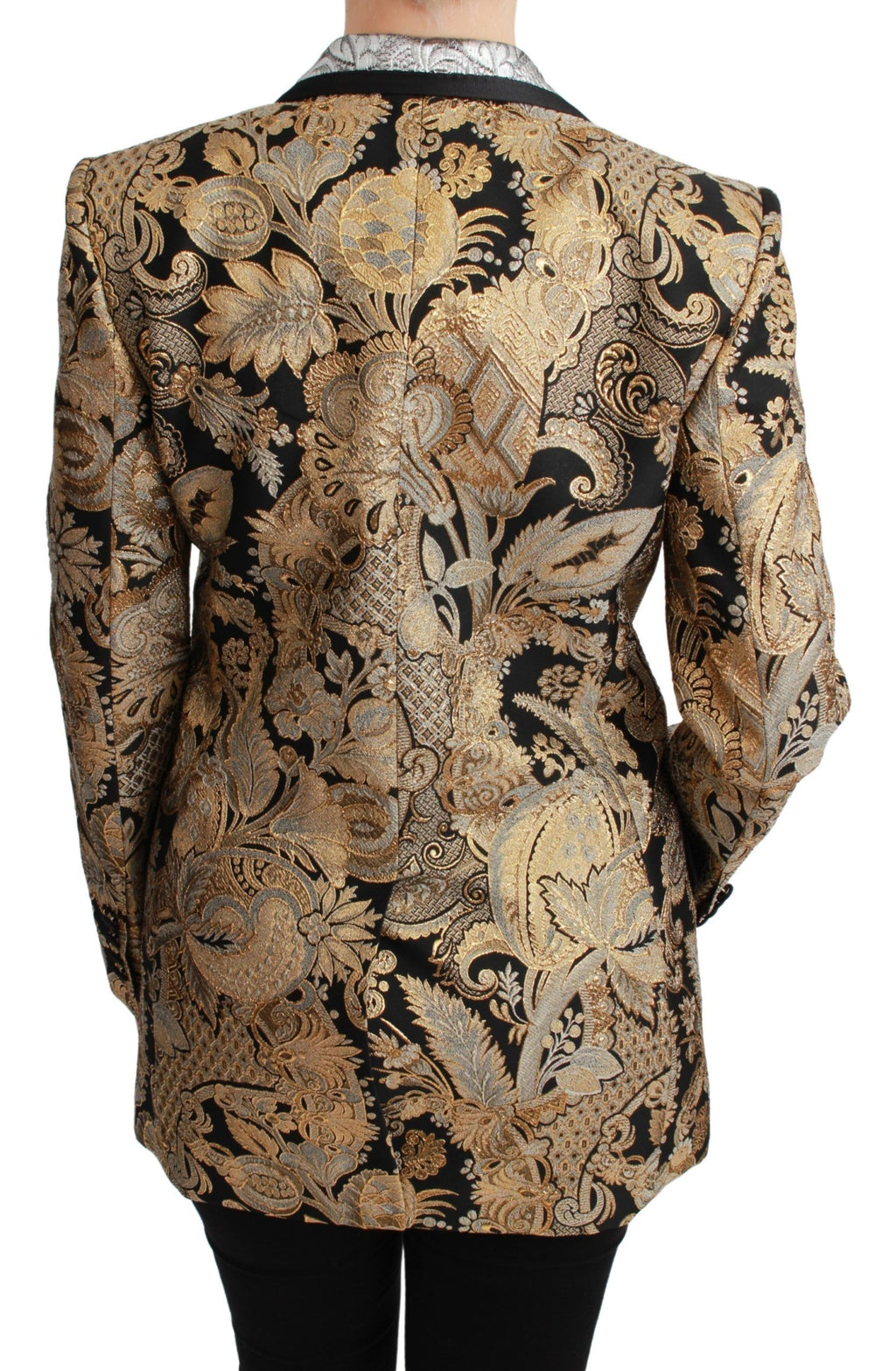 Veste blazer Dolce & Gabbana en jacquard noir et or, élégante avec détails sophistiqués, pour un style chic et raffiné.