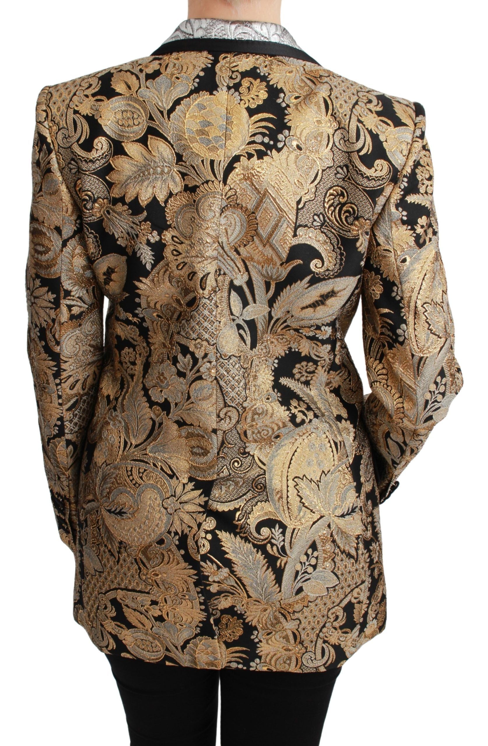 Veste blazer Dolce & Gabbana en jacquard noir et or, élégante avec détails sophistiqués, pour un style chic et raffiné.