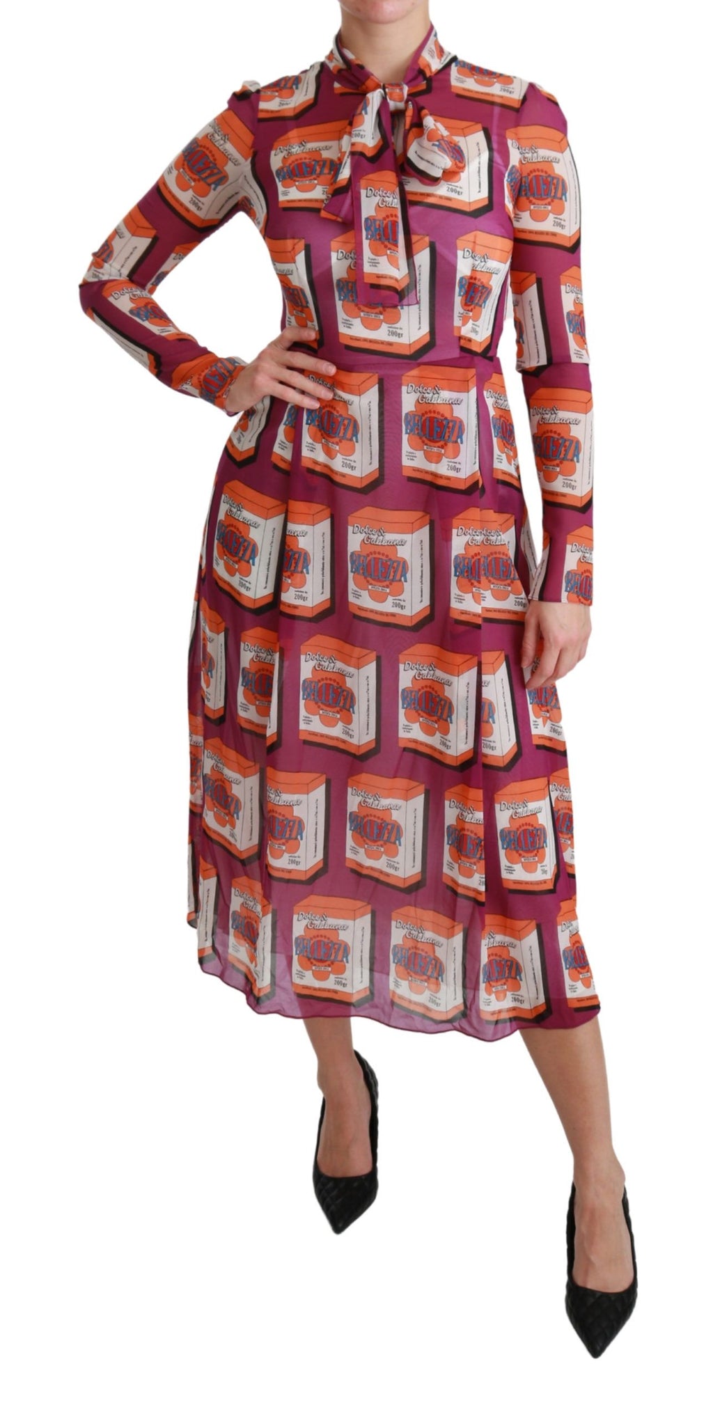 Robe longue en soie violette Dolce & Gabbana Bellezza, coupe en ligne A avec détails élégants.