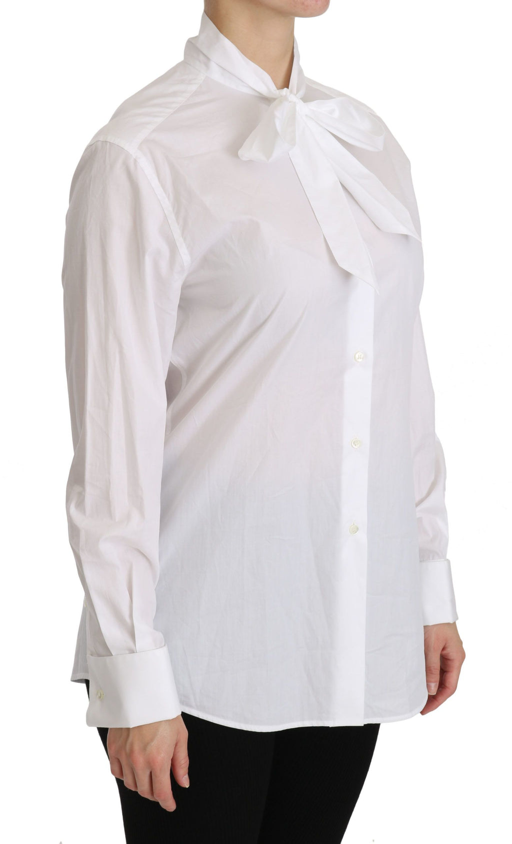 Chemise polo à manches longues blanche Dolce & Gabbana avec col roulé, en tissu doux et élégant.