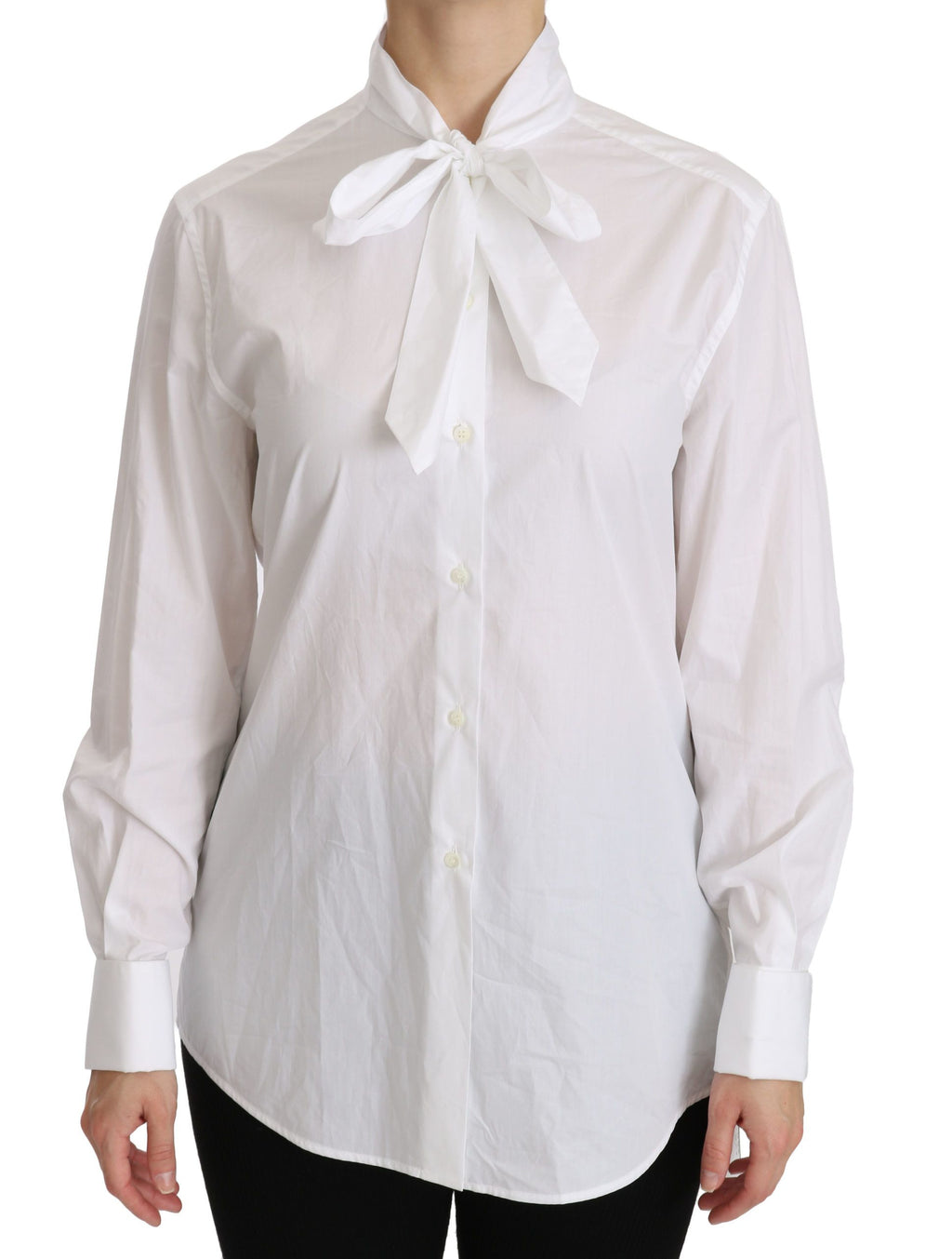 Chemise polo blanche à col roulé à manches longues Dolce & Gabbana, vue de face, tissu élégant et coupe classique.