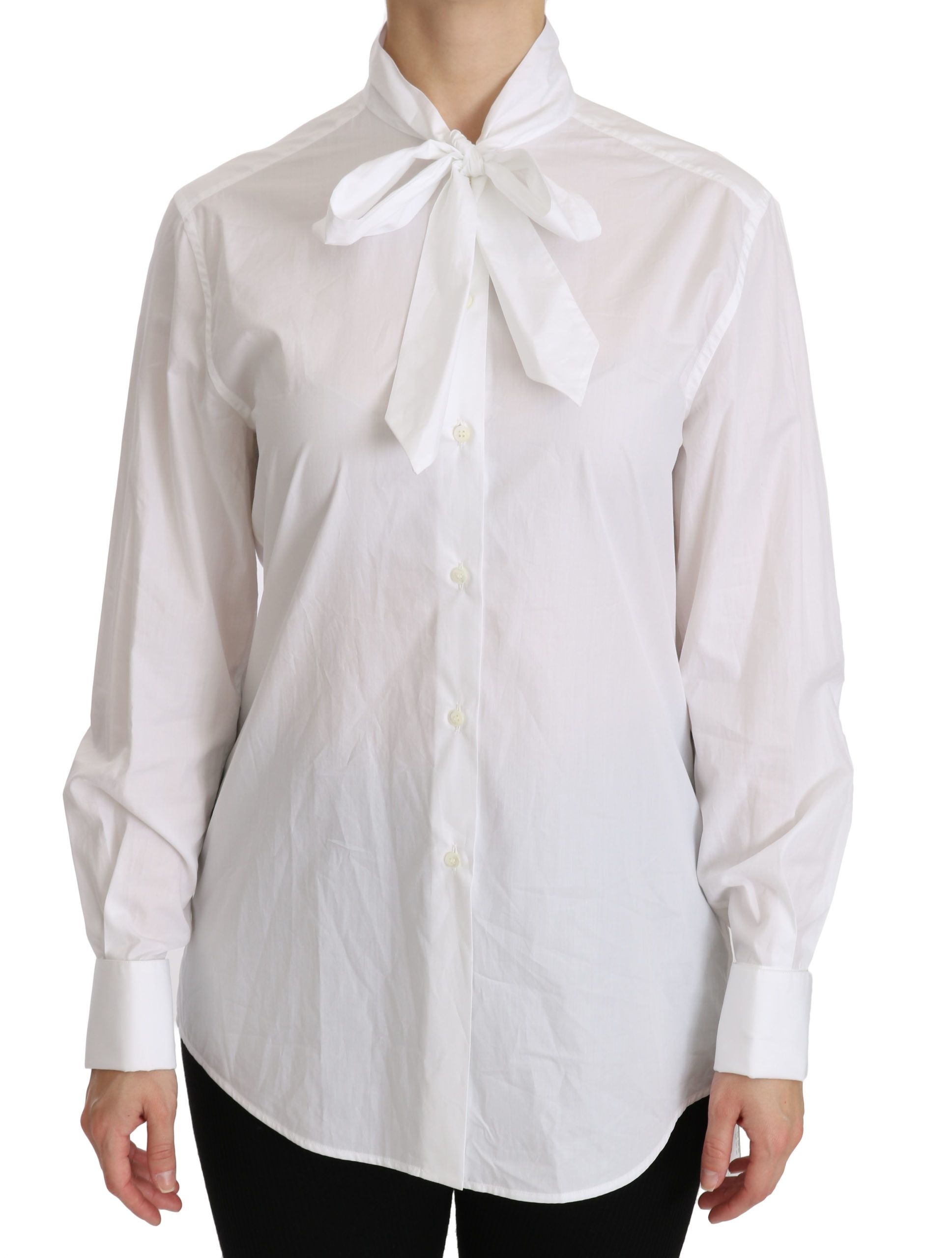 Chemise polo blanche à col roulé à manches longues Dolce & Gabbana, vue de face, tissu élégant et coupe classique.
