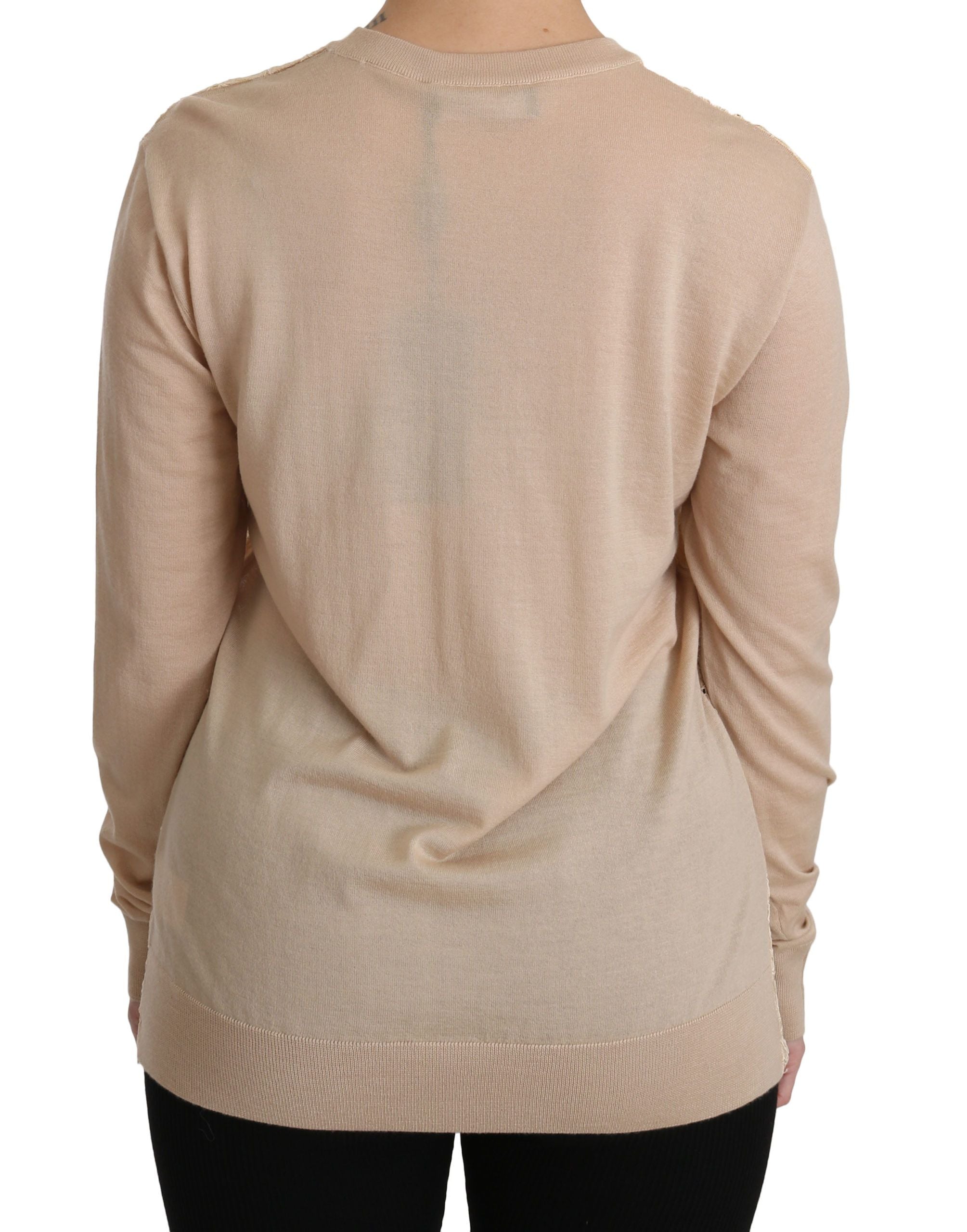 Haut en dentelle beige Dolce & Gabbana en cachemire à manches longues, élégante blouse raffinée et confortable.