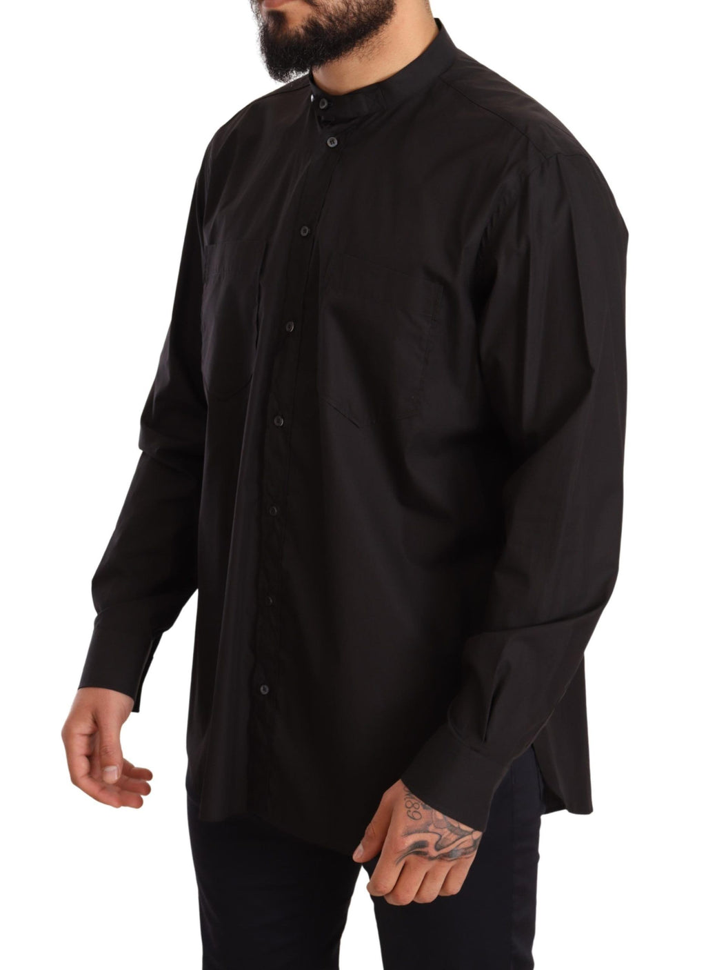 Chemise noire Dolce & Gabbana en coton 100 % pour tenue formelle, vue de face sur mannequin.