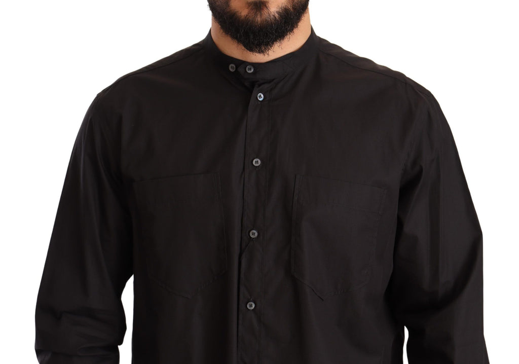 Chemise formelle noire Dolce & Gabbana en coton à manches longues, détails élégants et coupe sophistiquée.