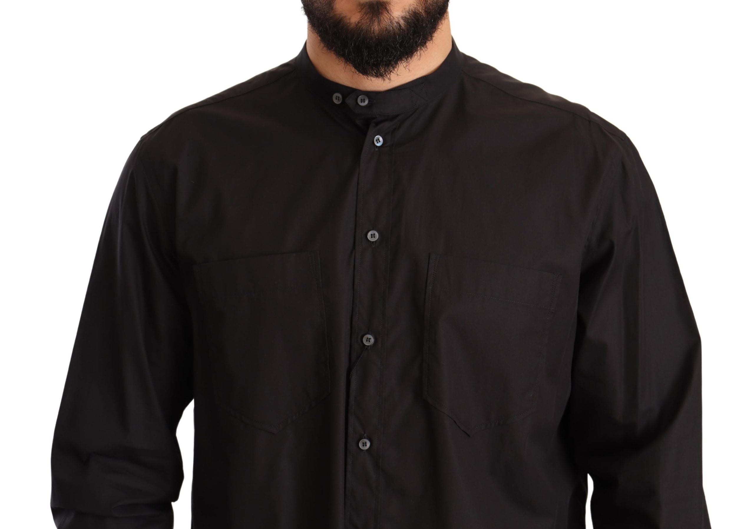 Chemise formelle noire Dolce & Gabbana en coton à manches longues, détails élégants et coupe sophistiquée.