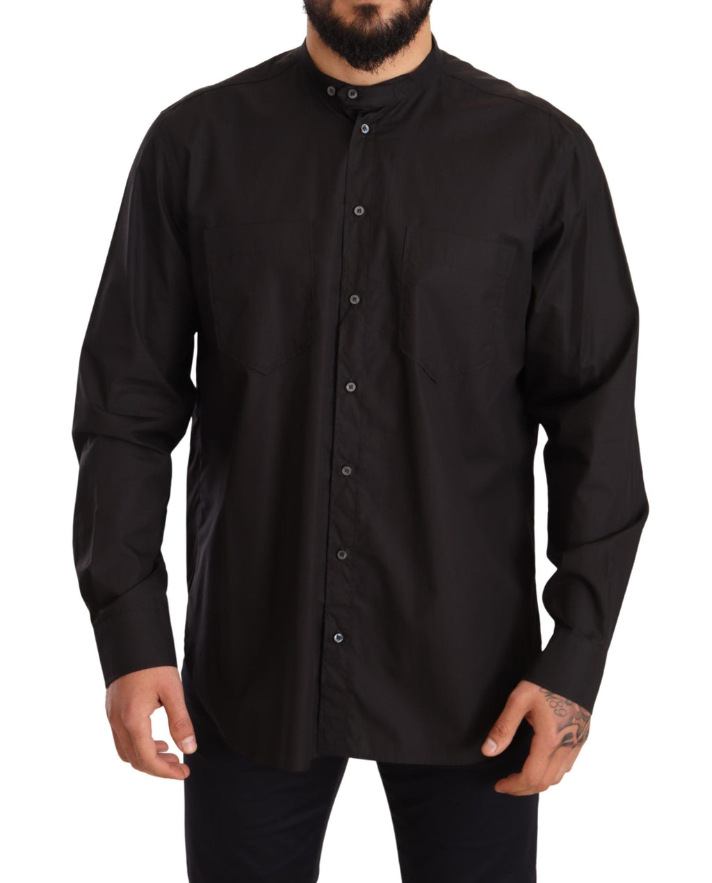 Chemise formelle noire en coton à manches longues de Dolce & Gabbana, style élégant et classique pour homme.