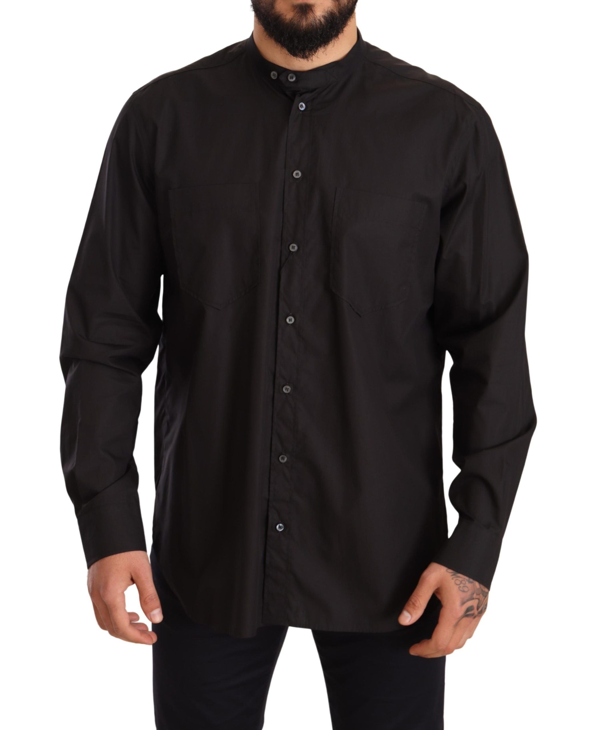 Chemise formelle noire en coton à manches longues de Dolce & Gabbana, style élégant et classique pour homme.