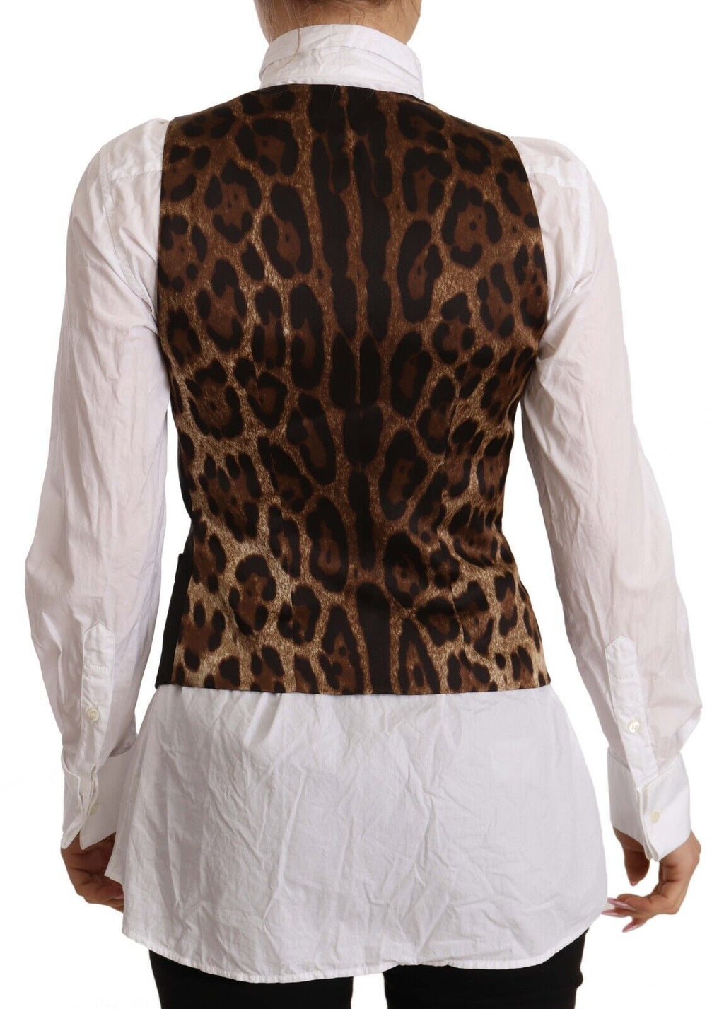 Gilet sans manches noir de Dolce & Gabbana en polyester avec boutons, vue de face.